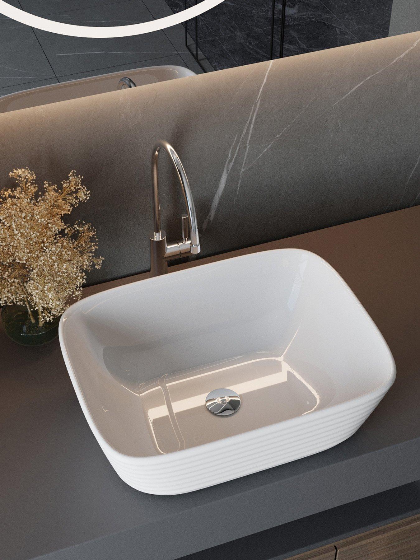 Image 4 of 7 of Living and Home White Square Countertop Bathroom Sink Bowl Sink