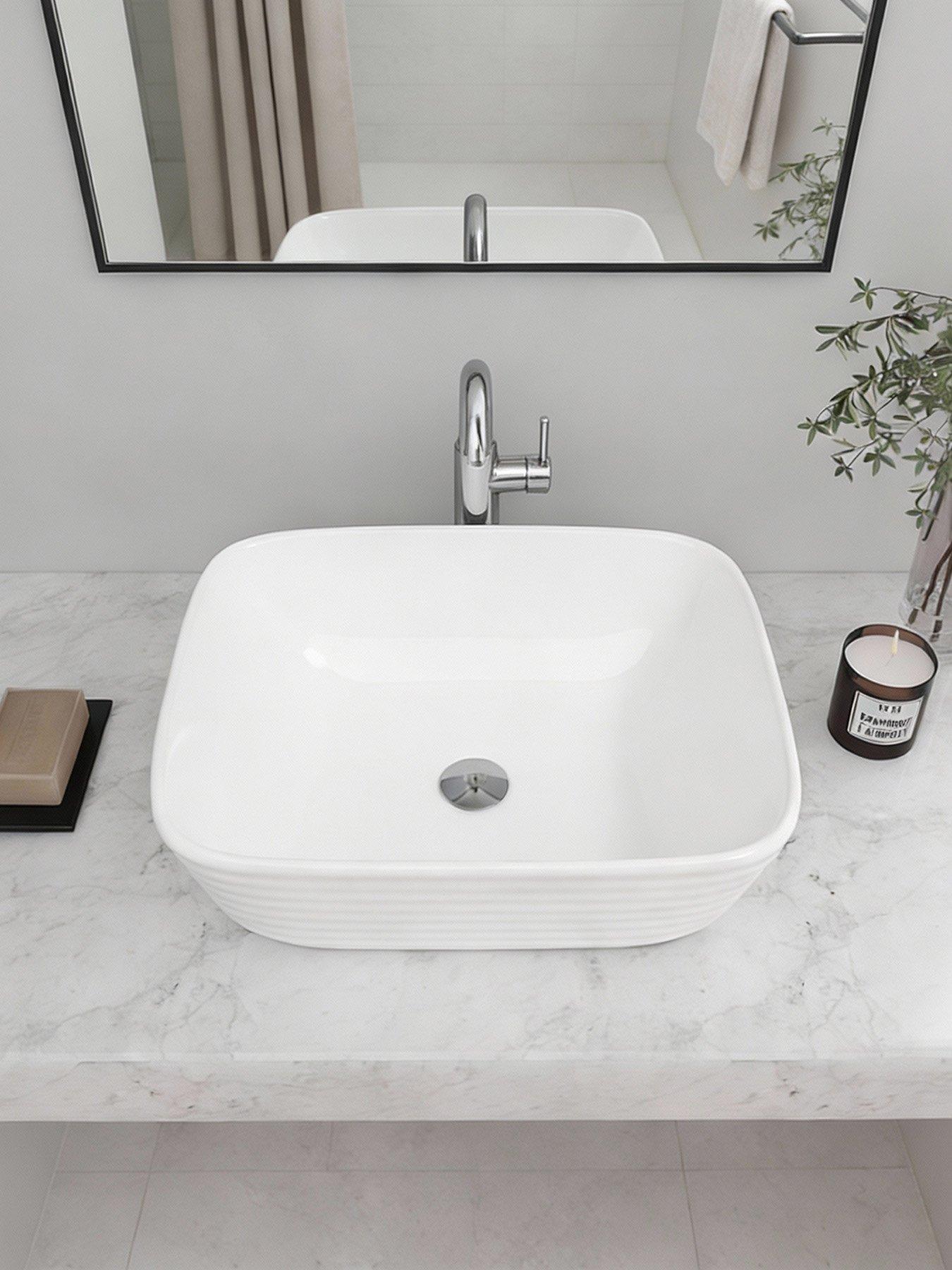 Image 5 of 7 of Living and Home White Square Countertop Bathroom Sink Bowl Sink