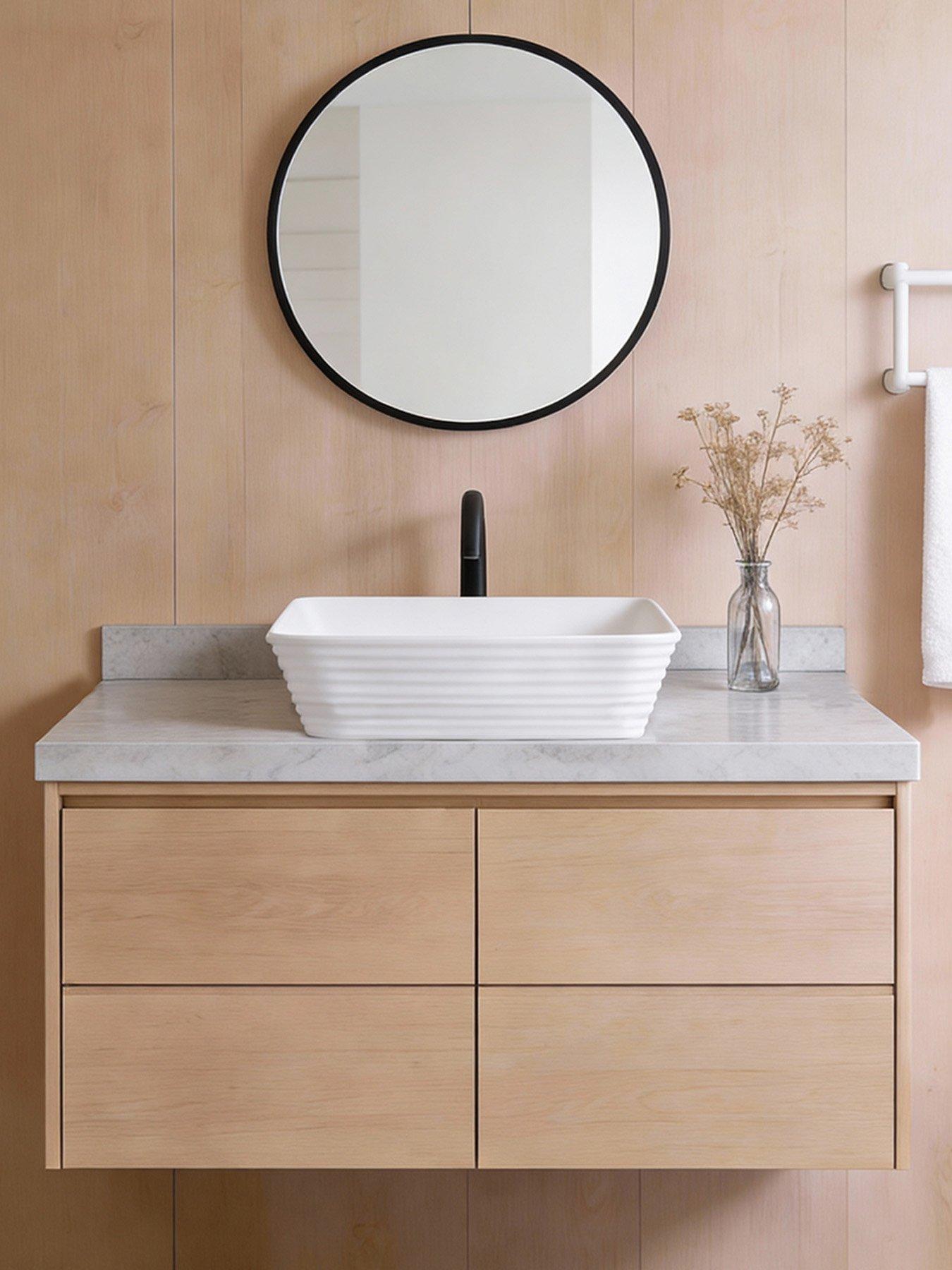 Image 6 of 7 of Living and Home White Square Countertop Bathroom Sink Bowl Sink