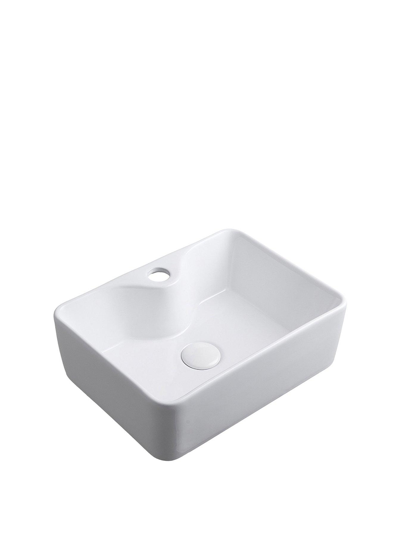 Image 2 of 6 of Living and Home Rectangular Ceramic Countertop Basin with Central Drain Set
