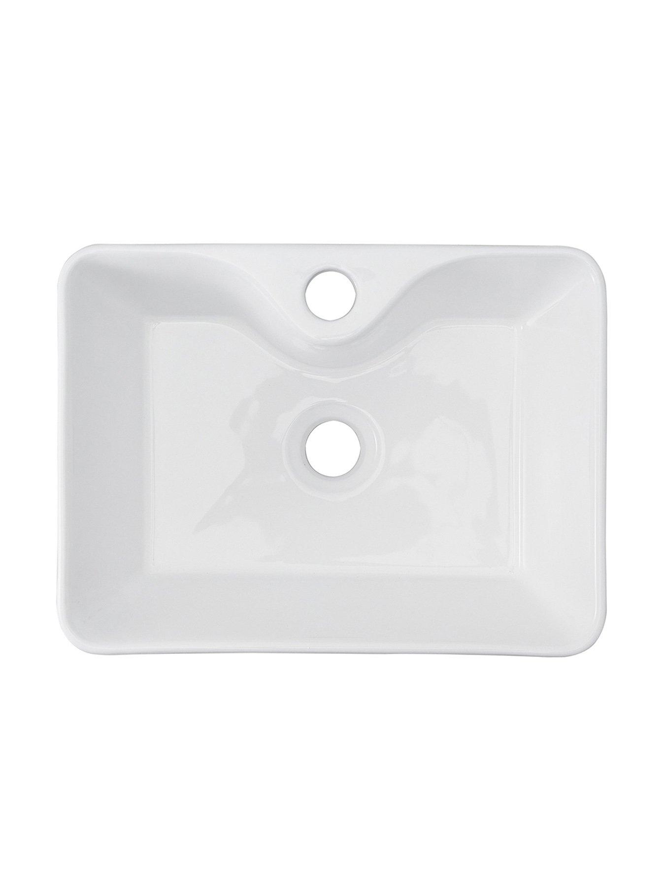 Image 3 of 6 of Living and Home Rectangular Ceramic Countertop Basin with Central Drain Set
