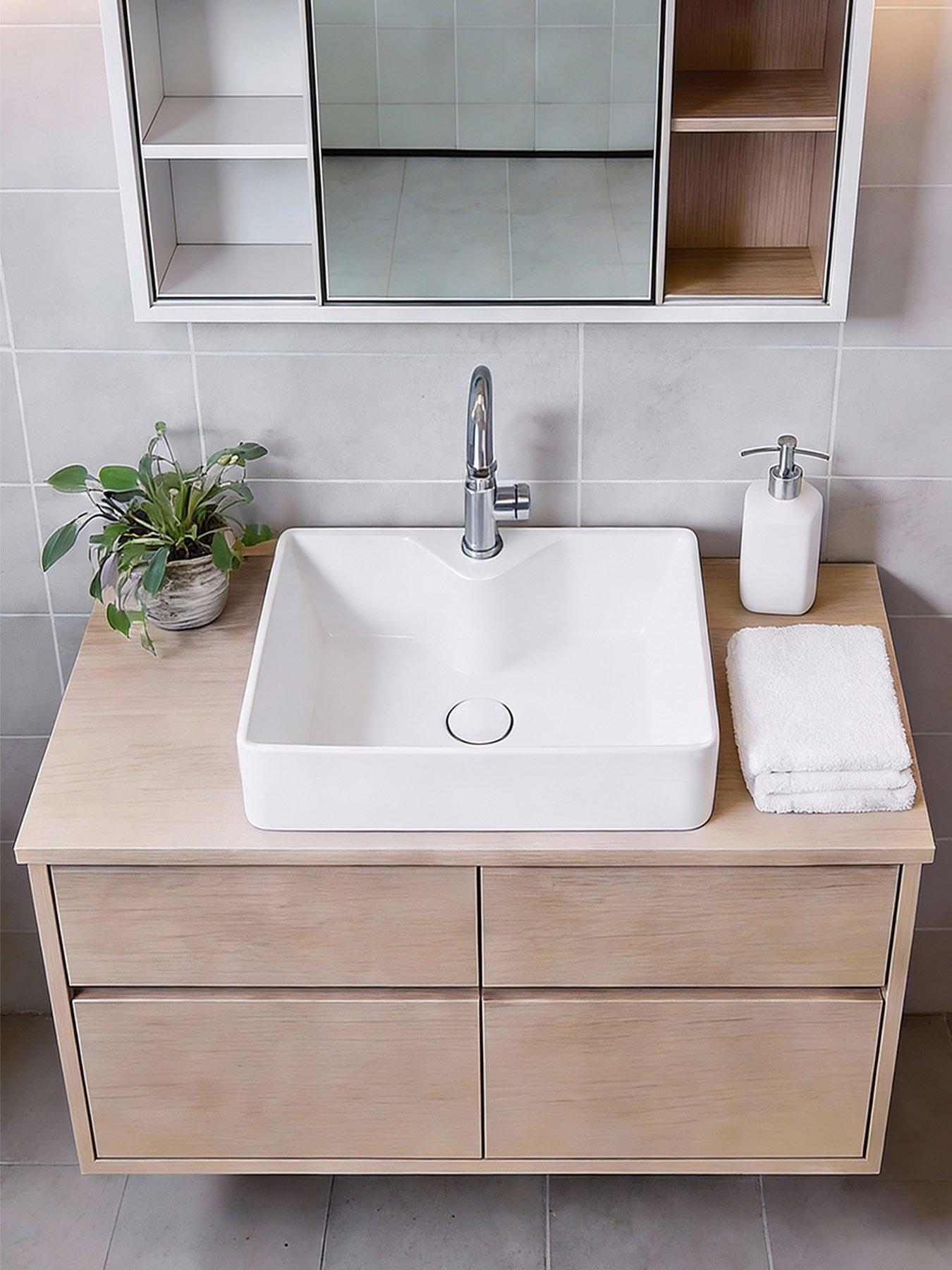 Image 4 of 6 of Living and Home Rectangular Ceramic Countertop Basin with Central Drain Set