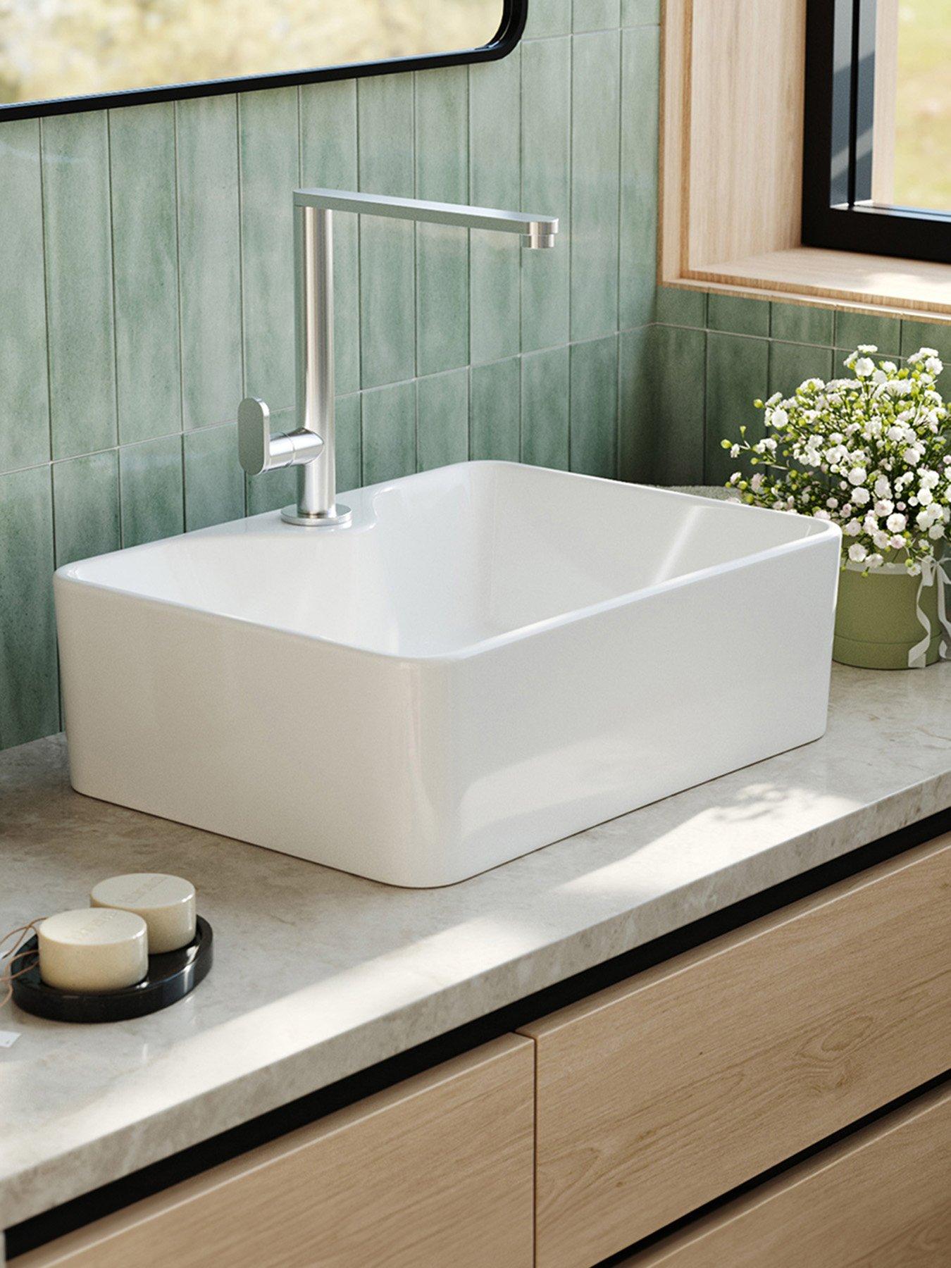 Image 5 of 6 of Living and Home Rectangular Ceramic Countertop Basin with Central Drain Set
