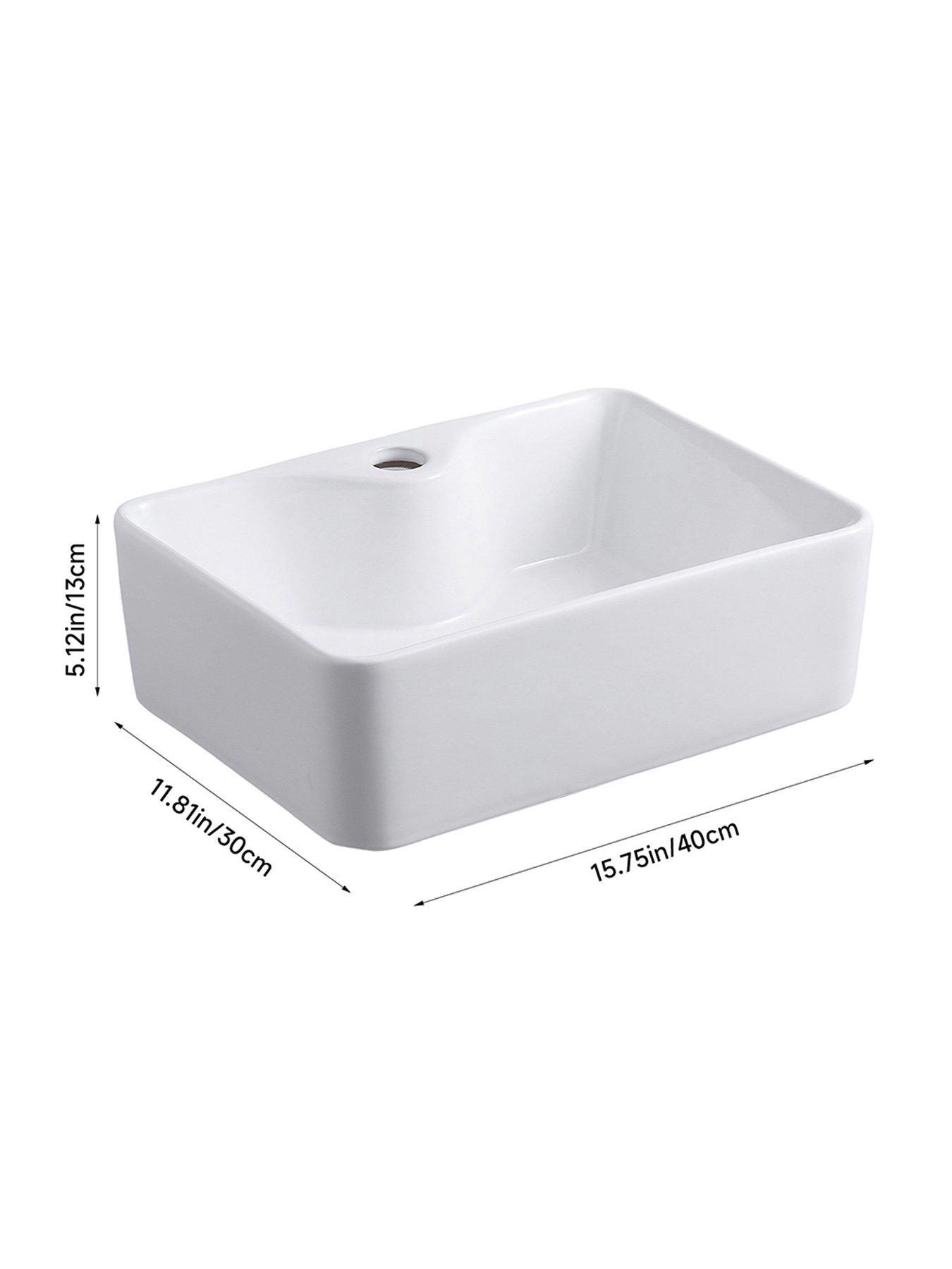 Image 6 of 6 of Living and Home Rectangular Ceramic Countertop Basin with Central Drain Set