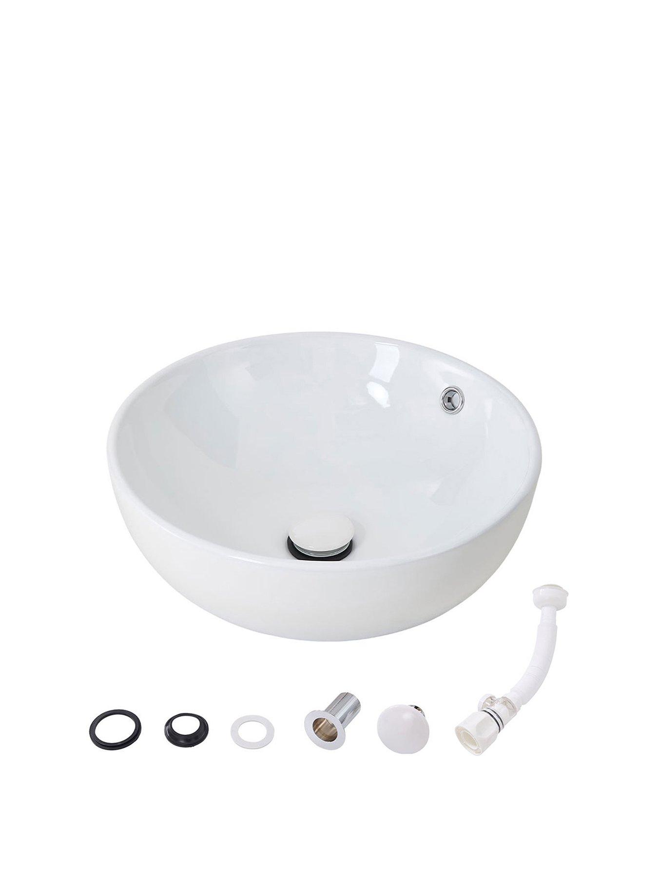 Image 2 of 7 of Living and Home Round White Ceramic Countertop Washbasin with Waste Kit