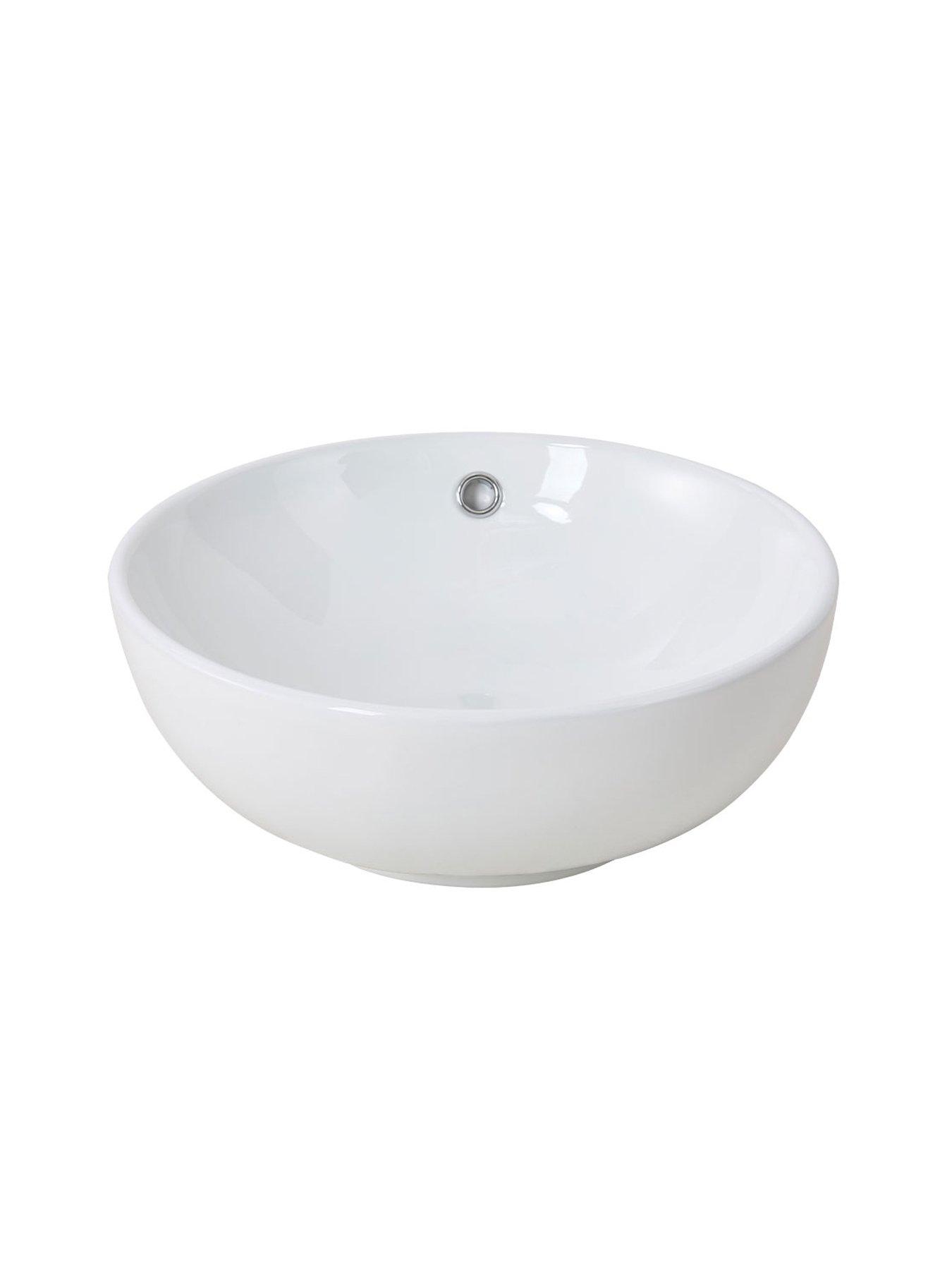 Image 3 of 7 of Living and Home Round White Ceramic Countertop Washbasin with Waste Kit