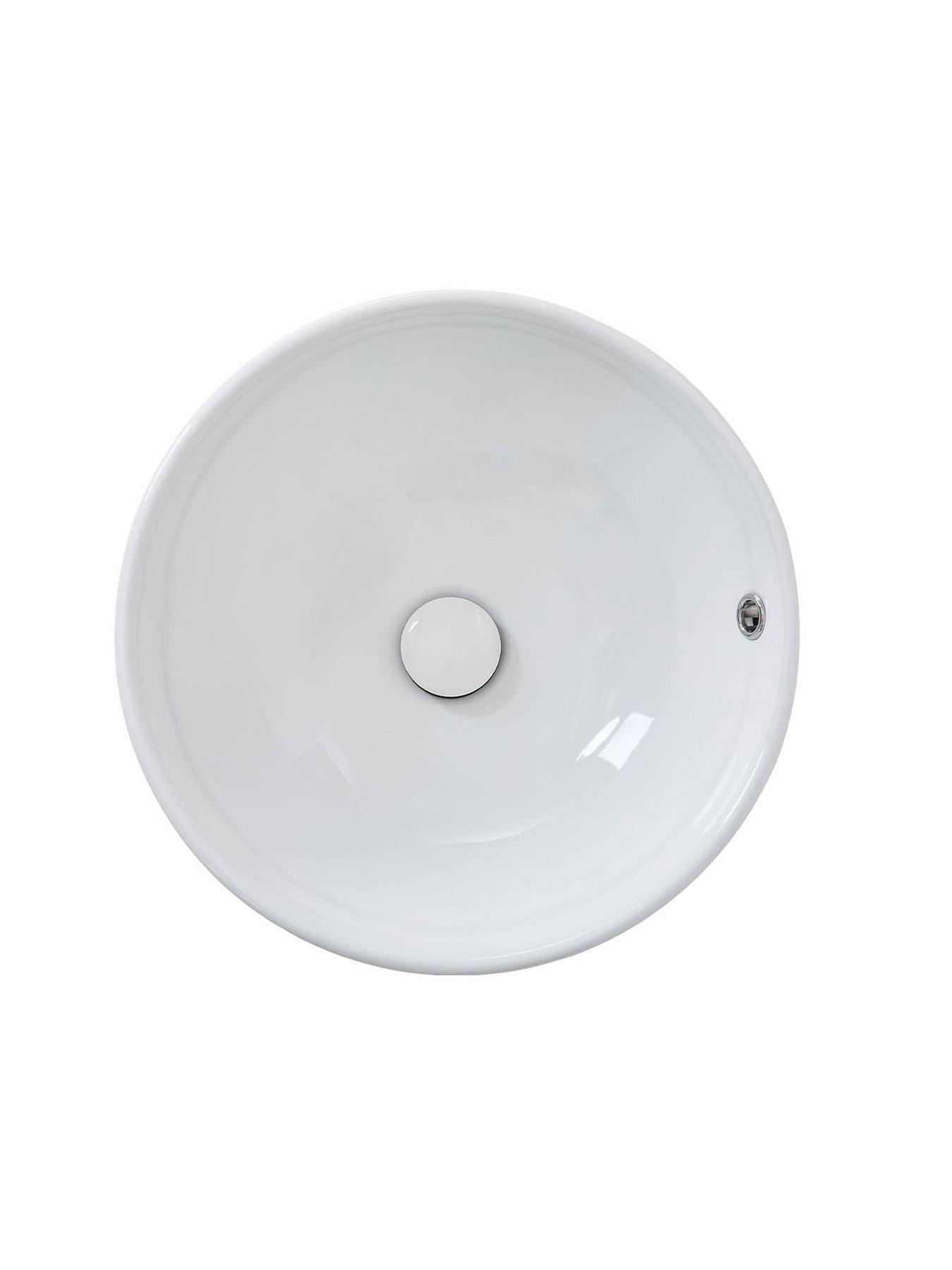 Image 4 of 7 of Living and Home Round White Ceramic Countertop Washbasin with Waste Kit
