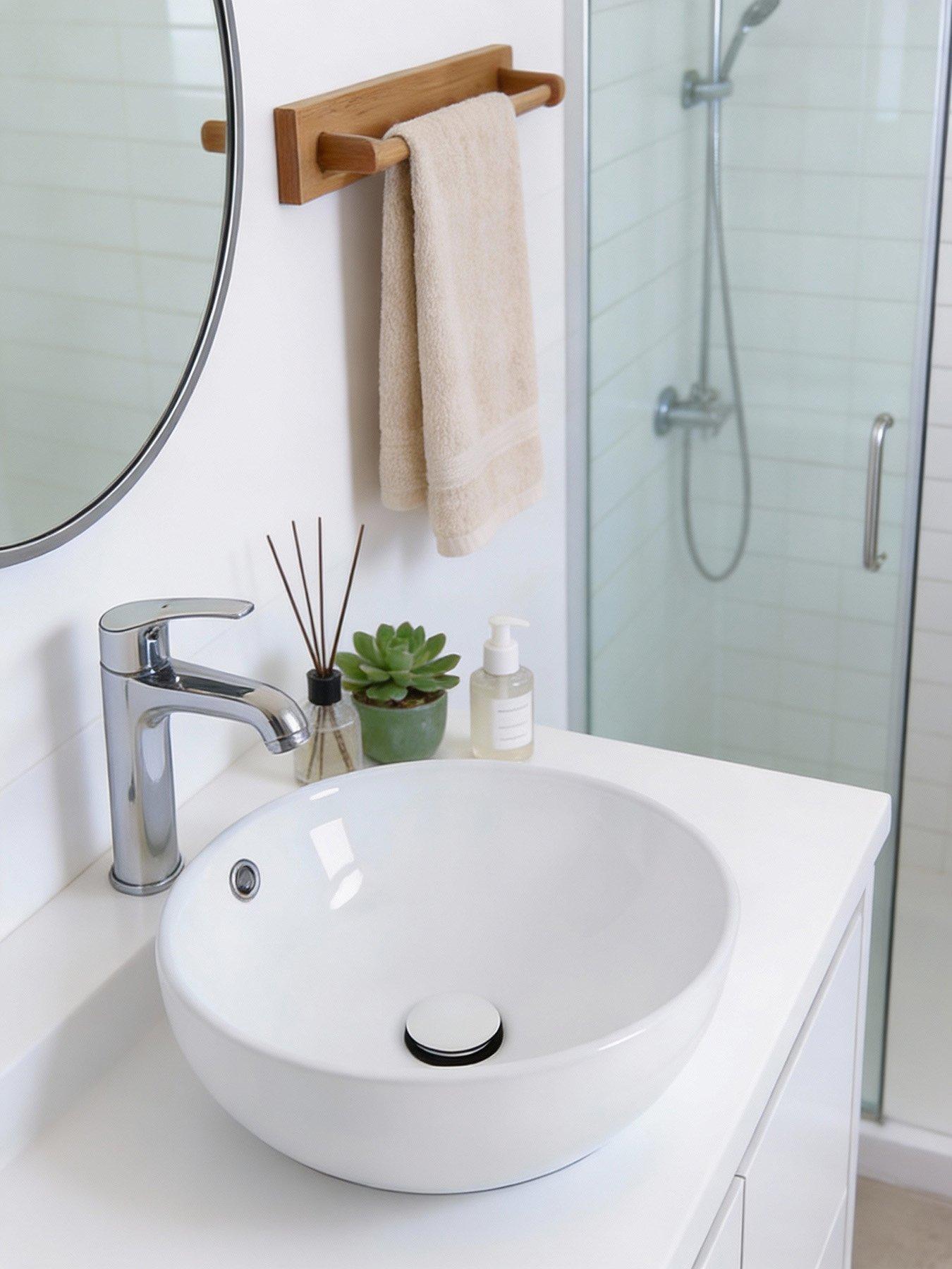 Image 5 of 7 of Living and Home Round White Ceramic Countertop Washbasin with Waste Kit