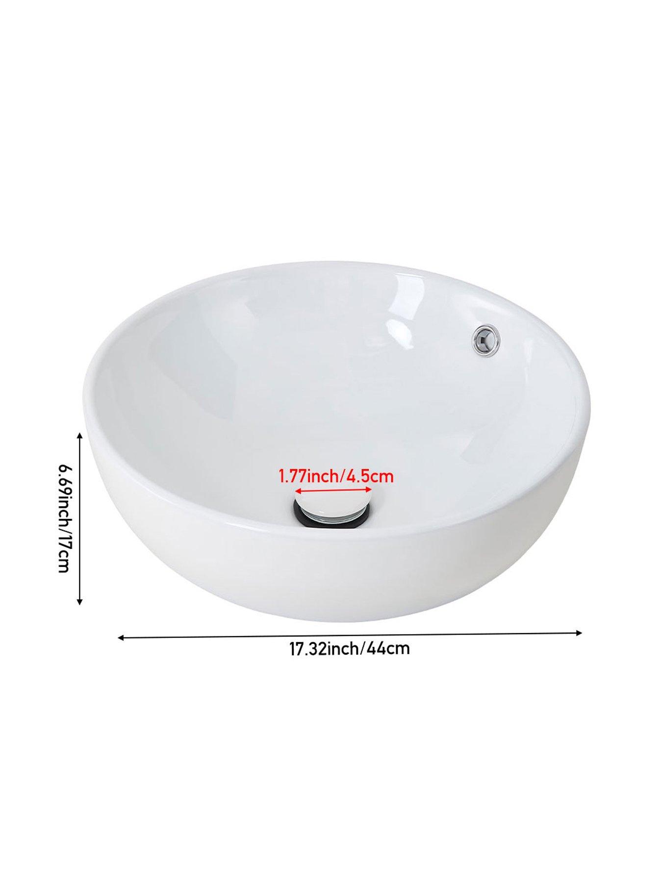 Image 7 of 7 of Living and Home Round White Ceramic Countertop Washbasin with Waste Kit