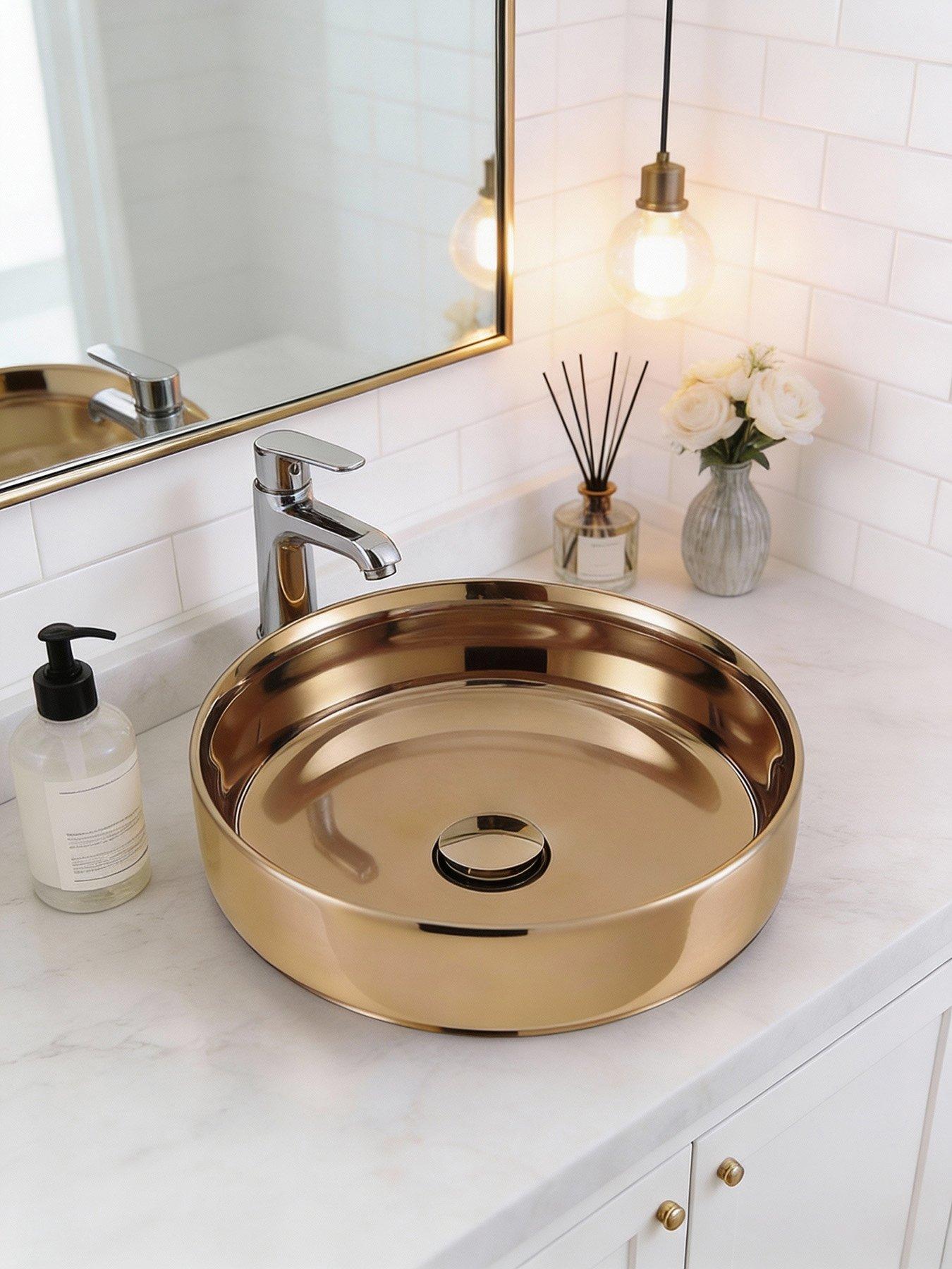Living and Home Bronze Round Ceramic Countertop Washbasin Vessel Sink