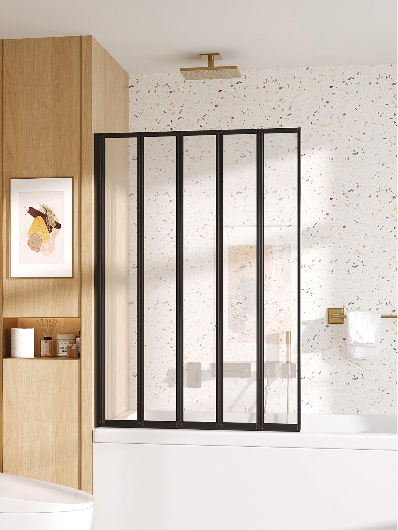Living and Home 5 Panel Folding Transparent Glass Over Bath Shower Screen