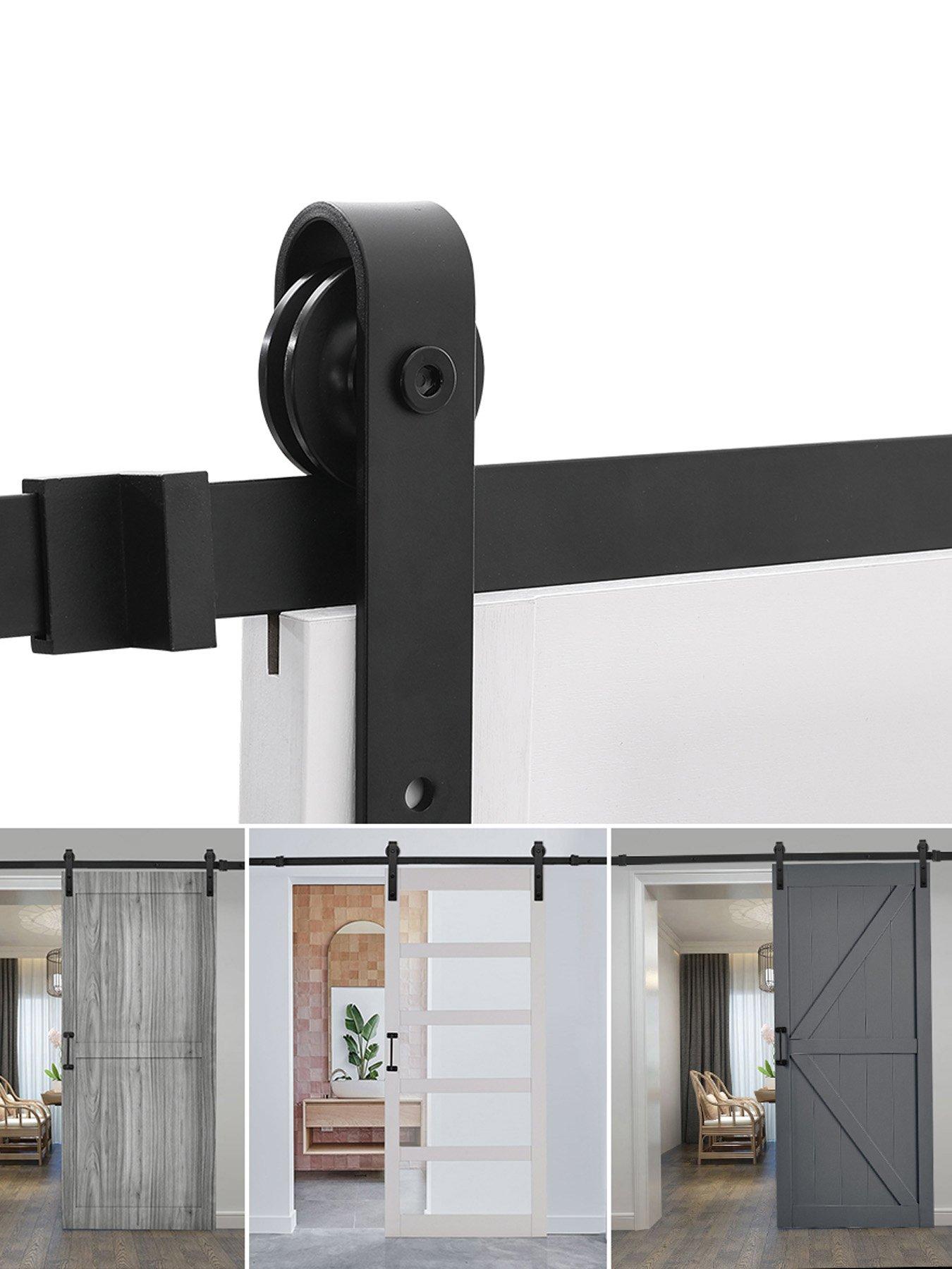 Living and Home 6ft Black Steel Barn Door Track System Sliding Hardware Kit