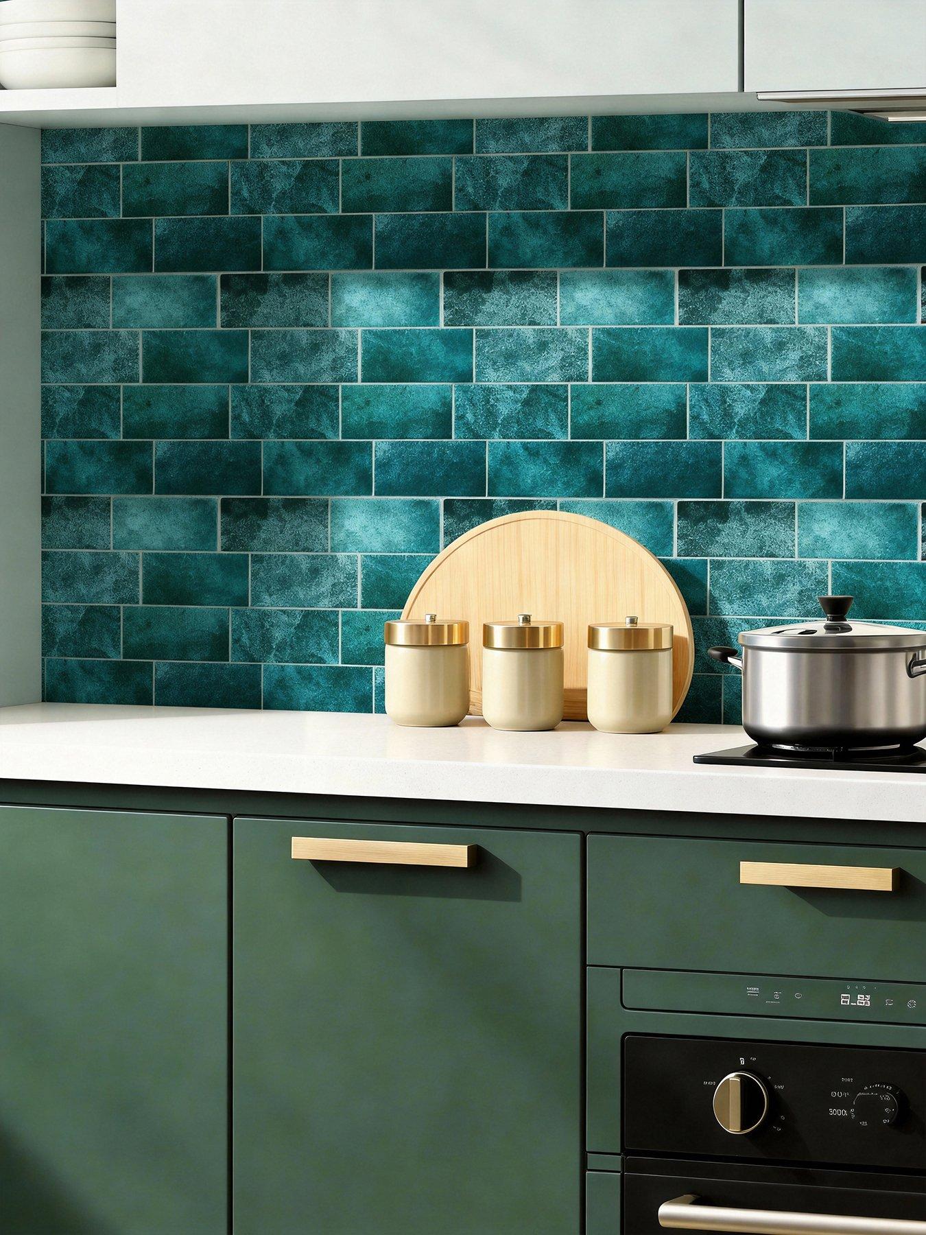 Living and Home 10Pcs Green Self-Adhesive Water Proof Wall Tile Stickers