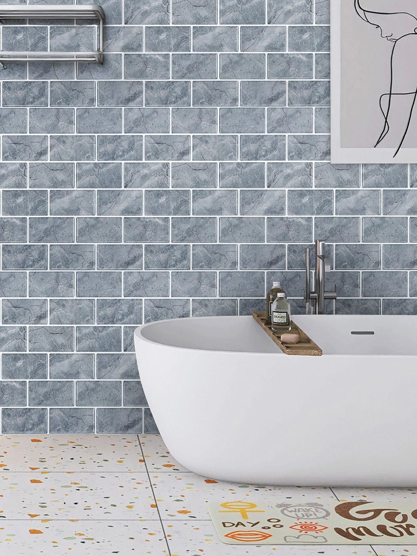 Living and Home 10Pcs Marble Self-Adhesive Wall Tile Stickers Grey