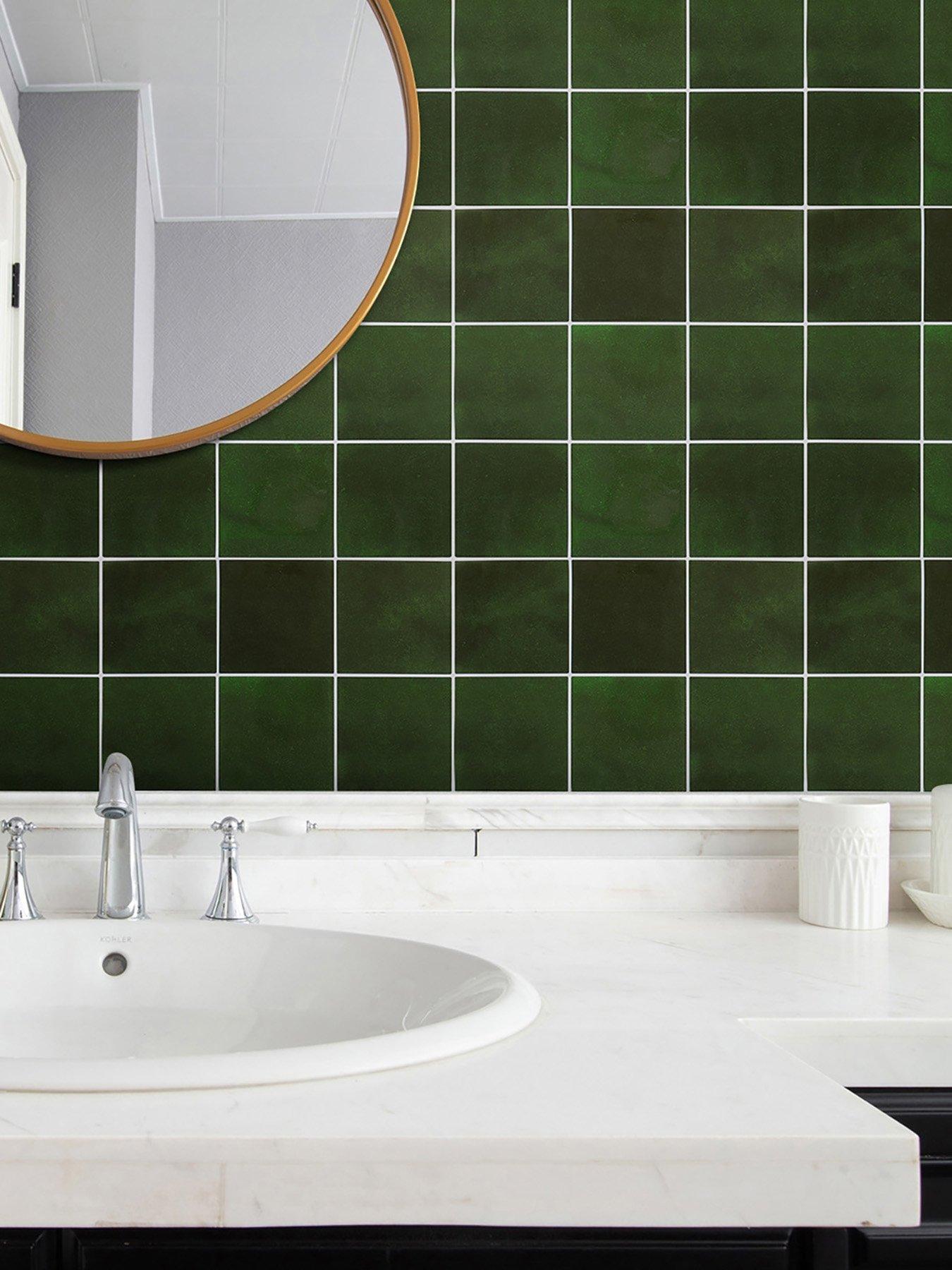 Living and Home 10Pcs Self-adhesive 9-grid Wall Tile Stickers Green