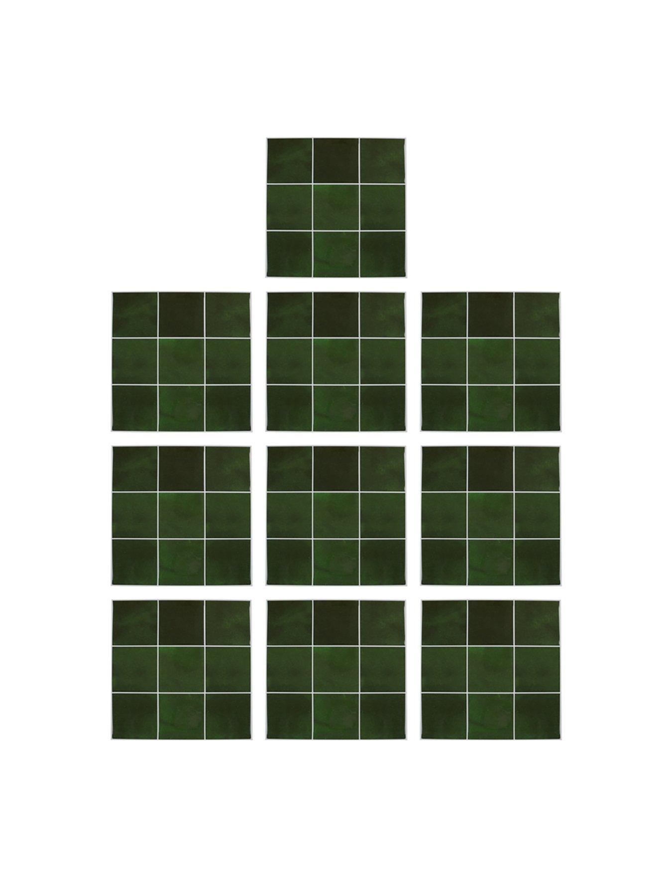 Image 3 of 7 of Living and Home 10Pcs Self-adhesive 9-grid Wall Tile Stickers Green