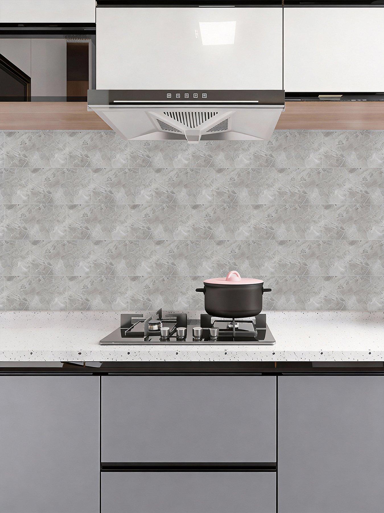 Living and Home 10 Pcs Peel And Stick Marble Wall Tile Dark Grey