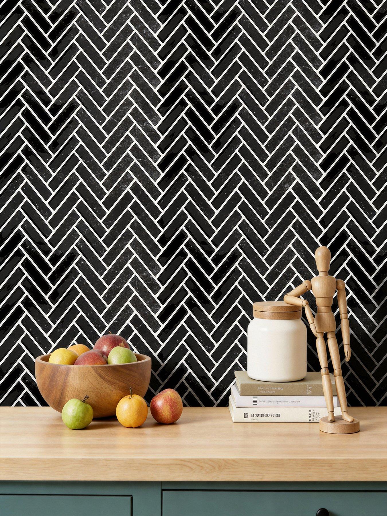 Living and Home 10Pcs Black Self-Adhesive Wall Tile Stickers
