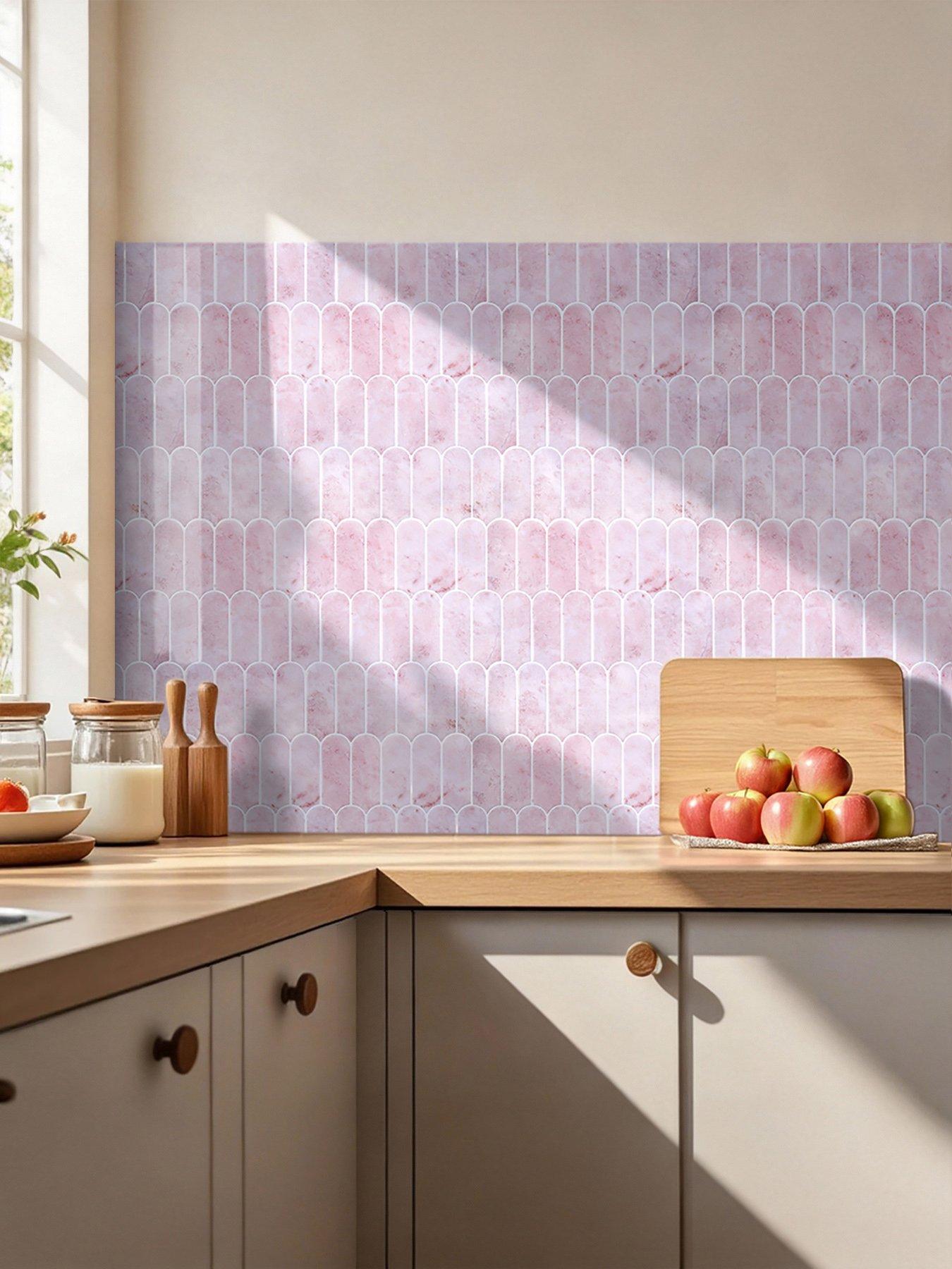 Living and Home 10Pcs Pink Self-Adhesive Wall Tile Stickers