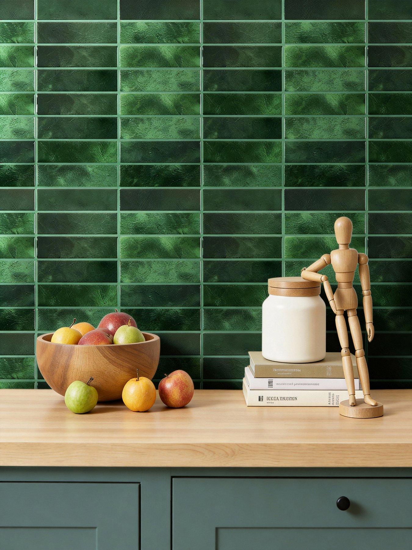Living and Home 10Pcs Green Self-Adhesive Wall Tile Stickers