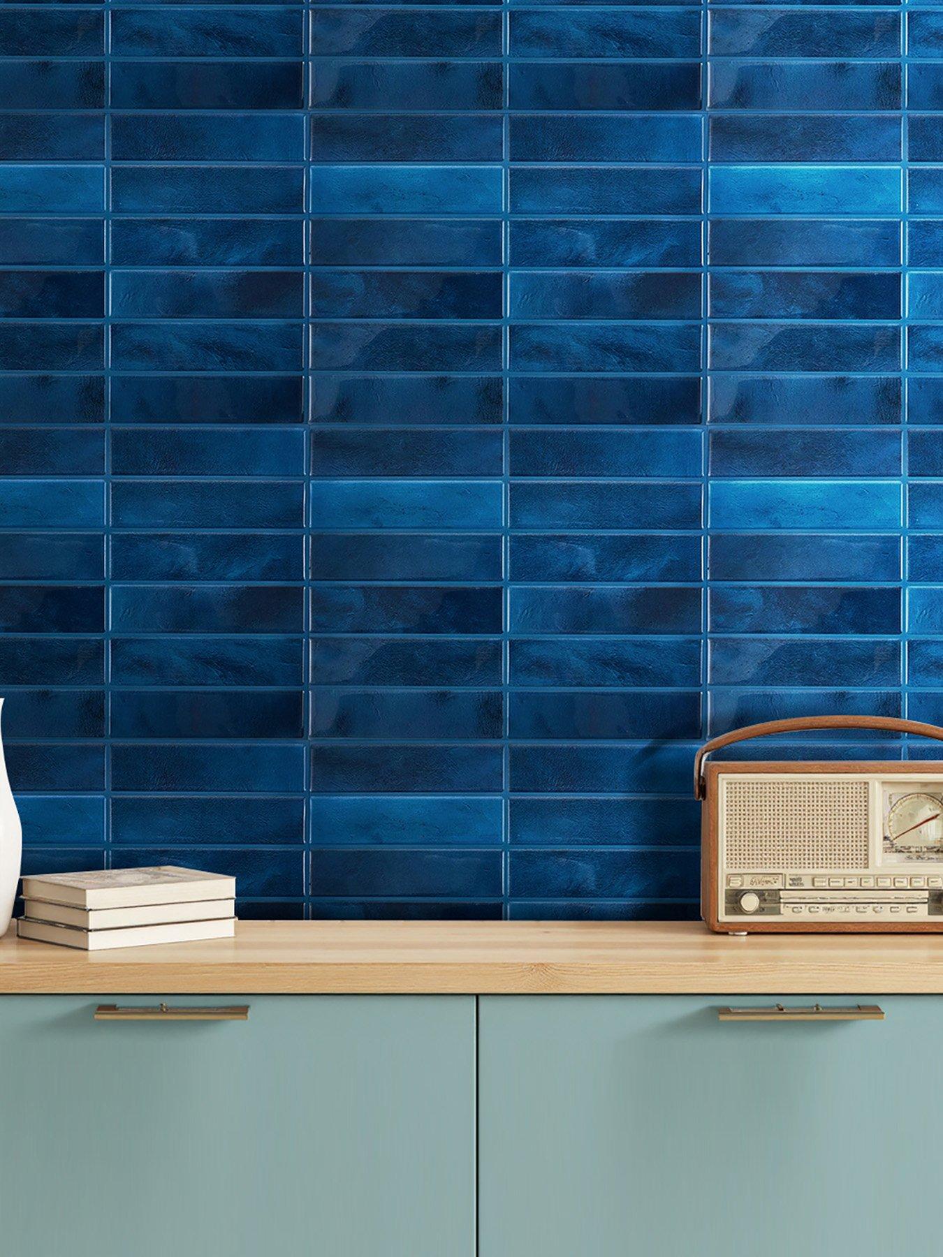 Living and Home 10Pcs Dark Blue Self-Adhesive Wall Tile Stickers