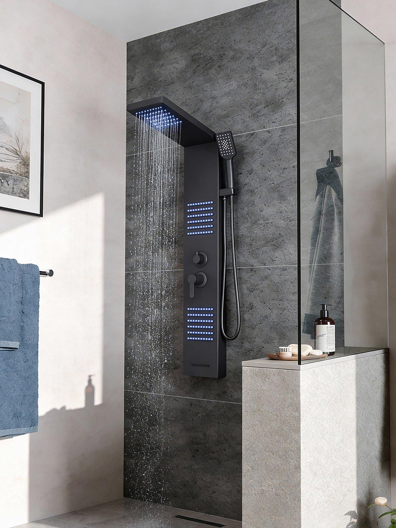  image of living-and-home-wall-mount-shower-panel-tower-system-with-led-lights