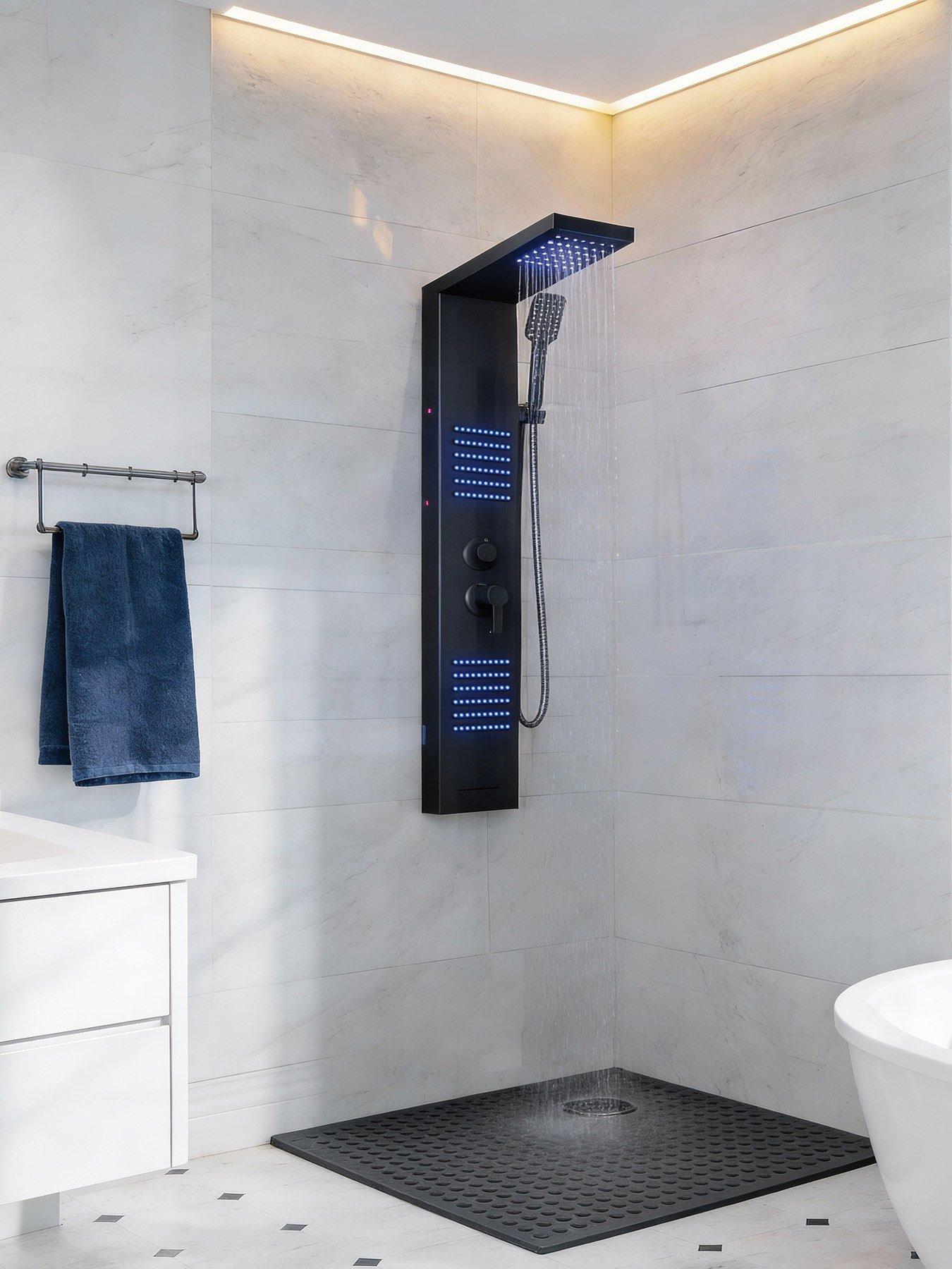  image of living-and-home-wall-mount-shower-panel-tower-system-with-led-lights
