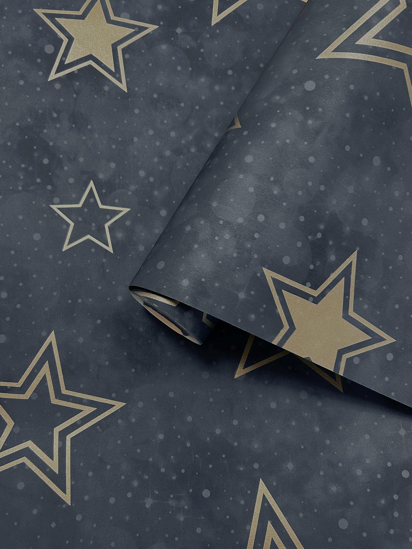 Image 6 of 6 of Holden Decor Stardust Midnight Blue/gold Wallpaper