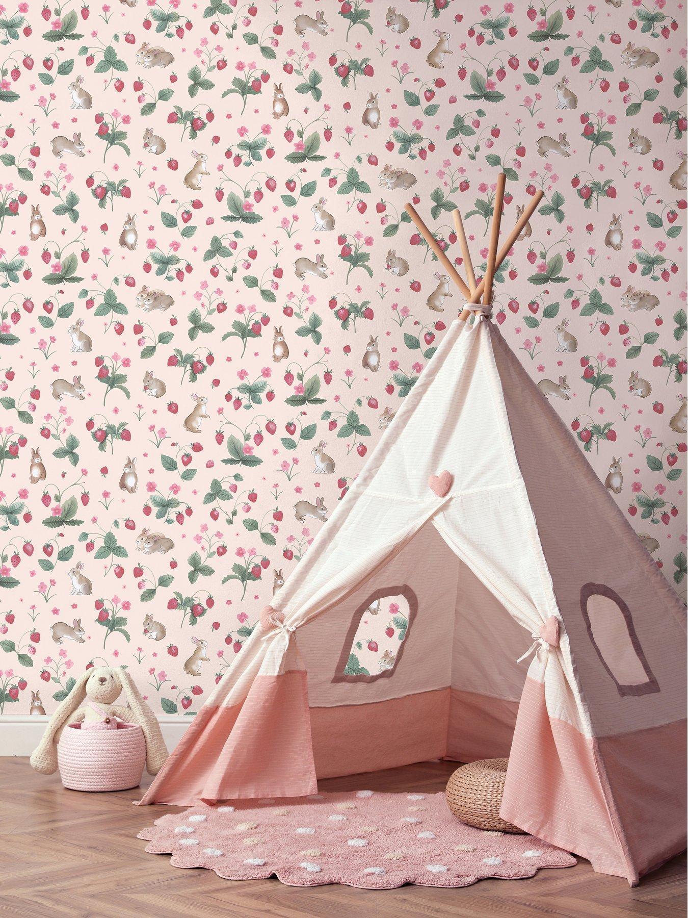 Holden Decor Bunnies & Berries Pink Wallpaper