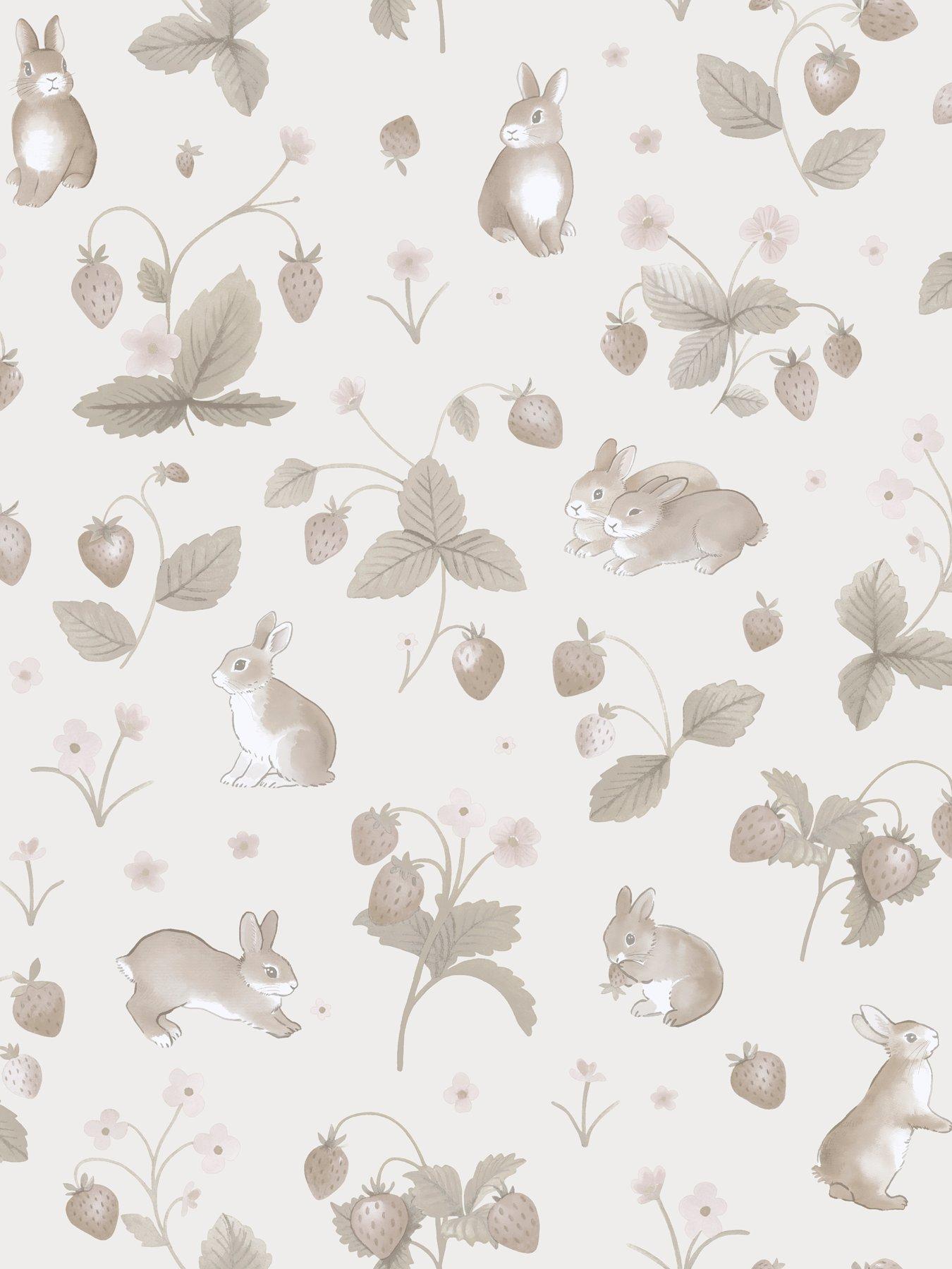 Image 2 of 6 of Holden Decor Bunnies & Berries Neutral Wallpaper