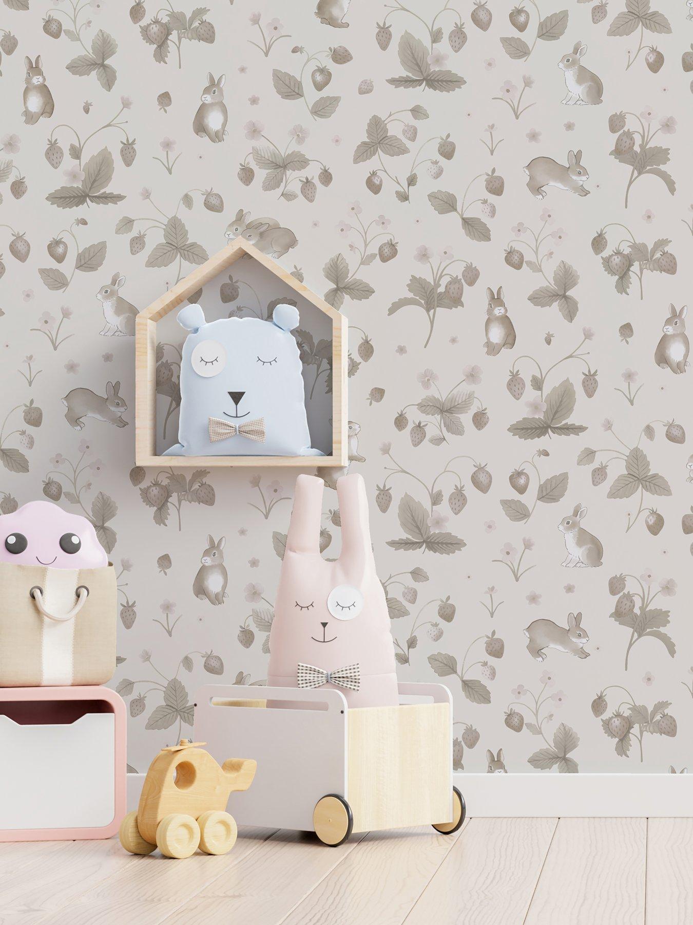 Image 4 of 6 of Holden Decor Bunnies & Berries Neutral Wallpaper
