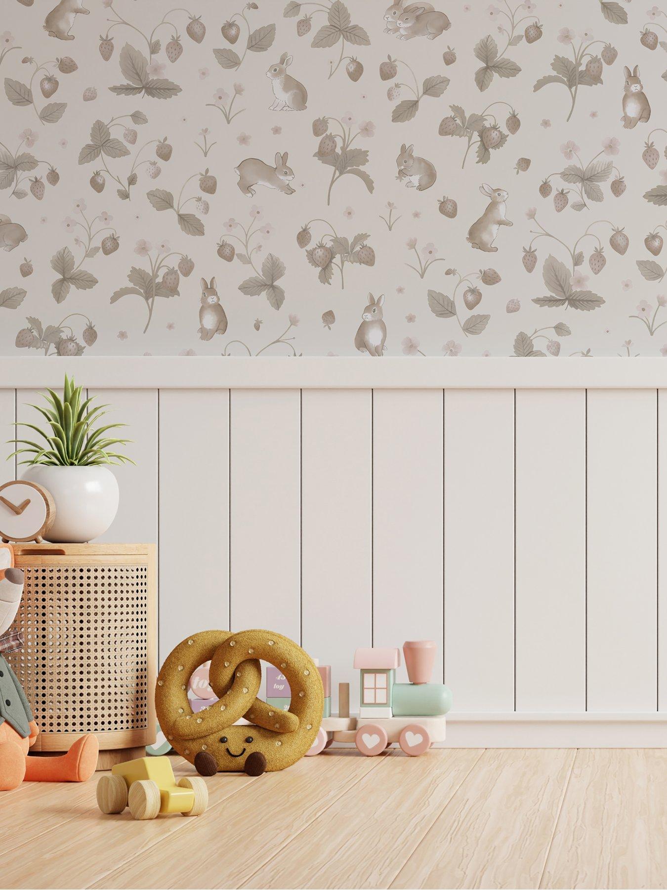 Image 5 of 6 of Holden Decor Bunnies & Berries Neutral Wallpaper