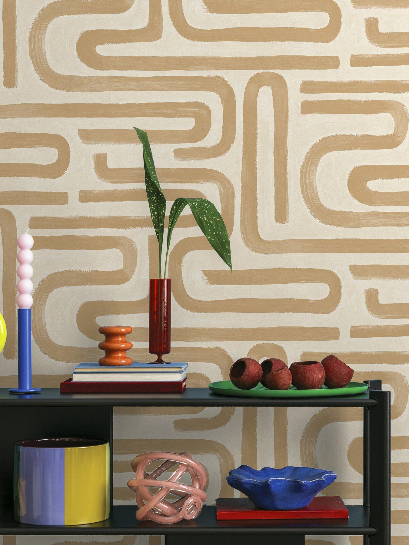 Image 3 of 6 of Holden Decor Brushed Geo Orange Wallpaper