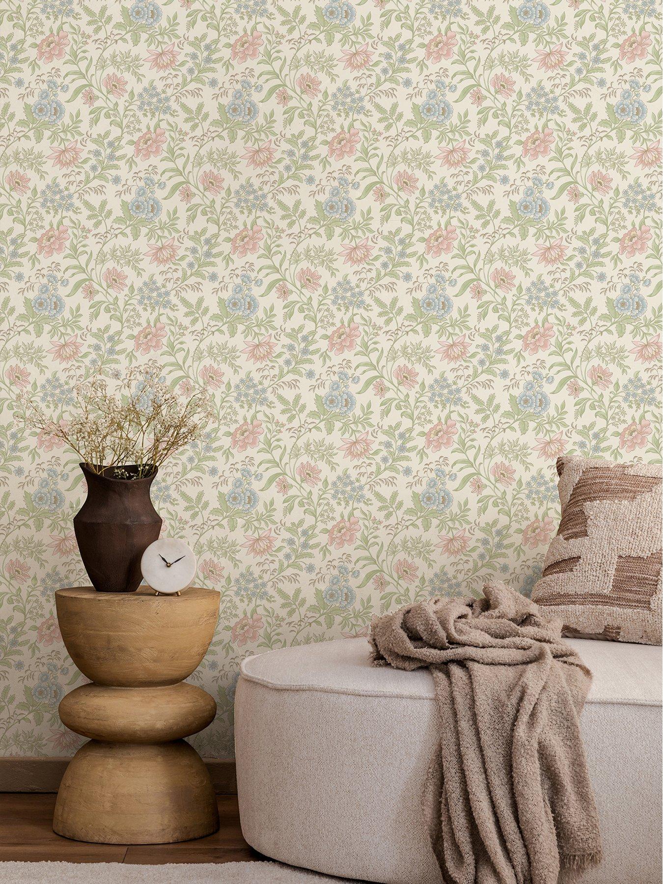 Image 6 of 7 of Rasch Garden Muse Pink & Green Wallpaper