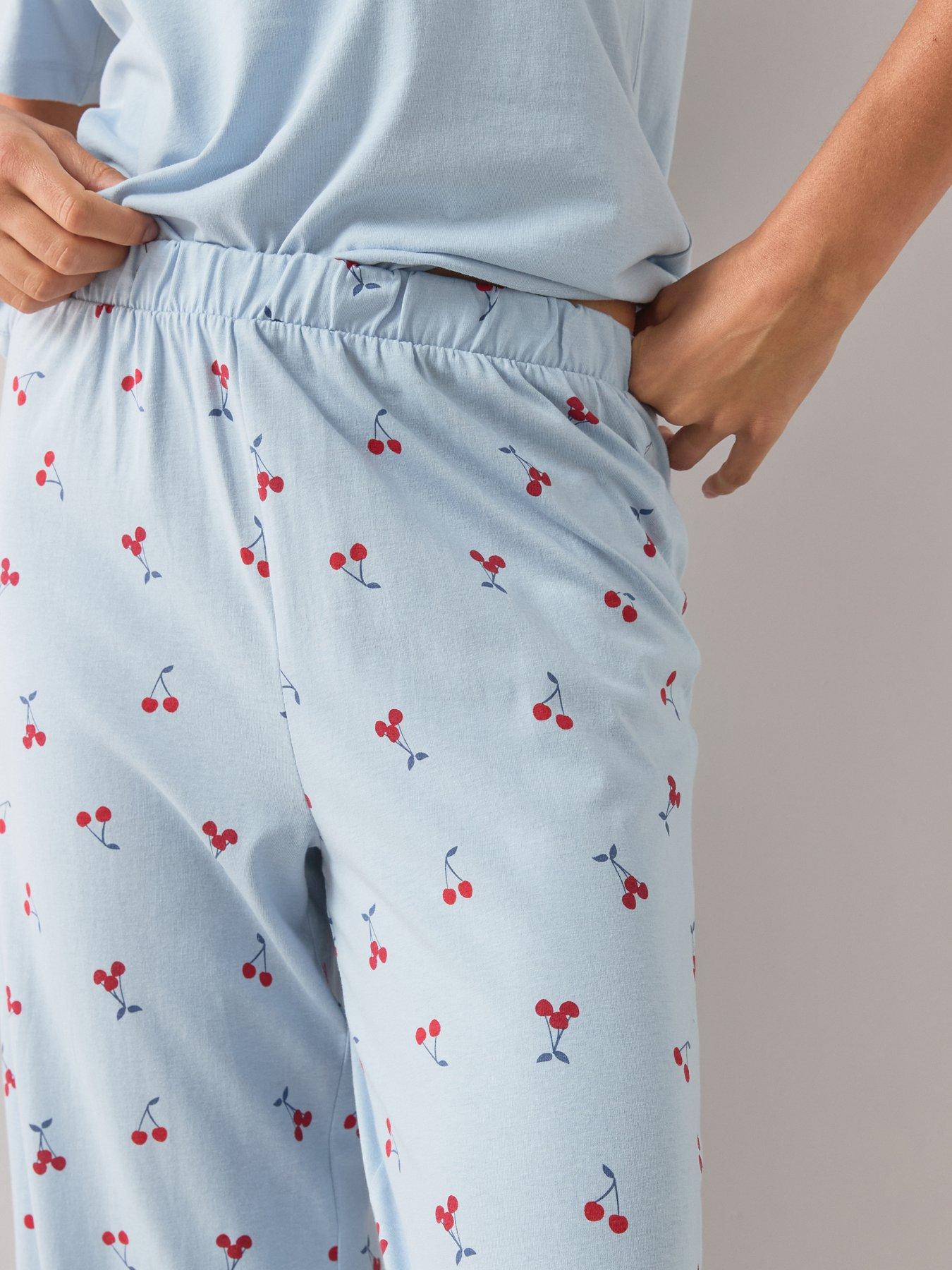 Image 6 of 7 of The Very Collection V Neck Short Sleeve Cherry Tshirt And Wide Leg Pyjama Set