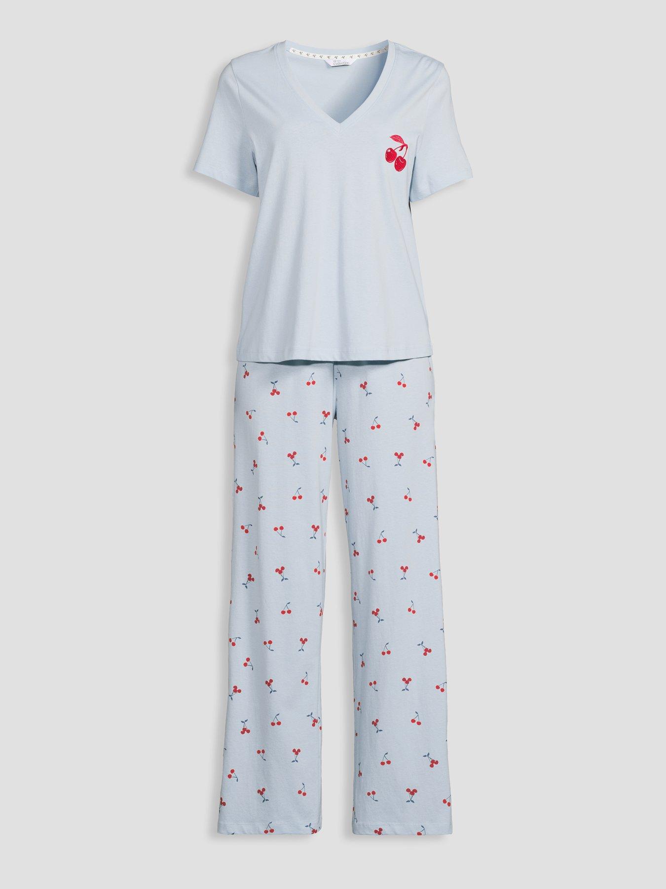 Image 7 of 7 of The Very Collection V Neck Short Sleeve Cherry Tshirt And Wide Leg Pyjama Set