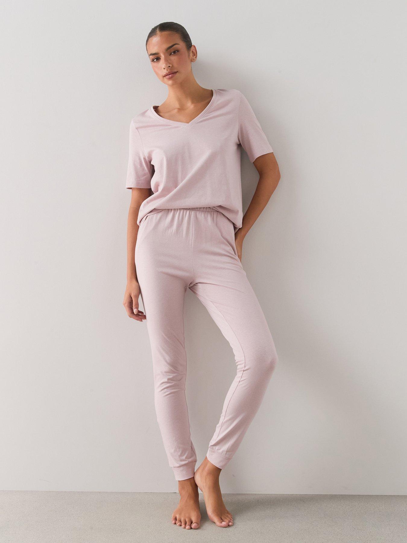 The Very Collection V Neck Mid Sleeve T-Shirt And Jogger Pyjama Set - Pink