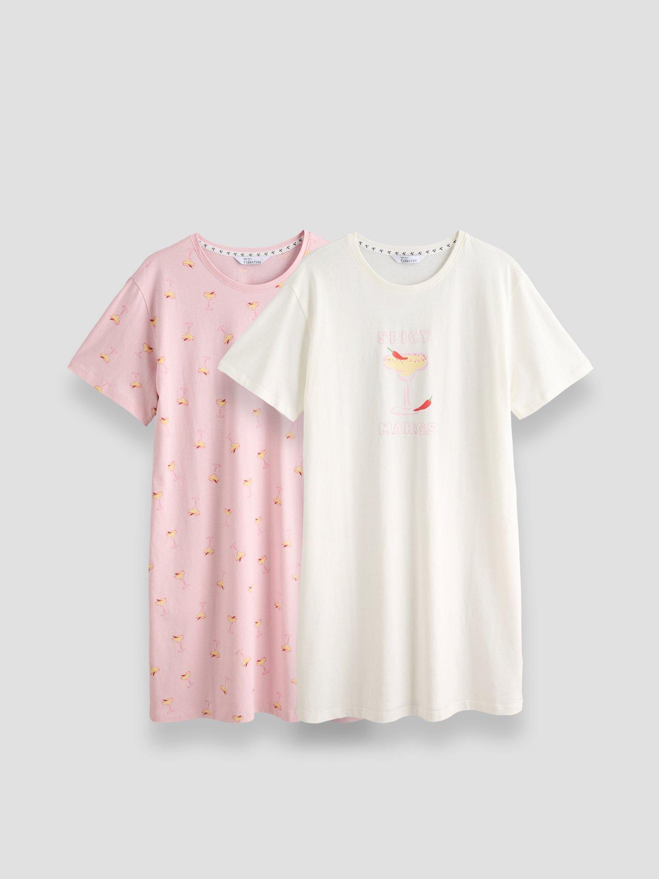 The Very Collection 2 Pack Spicy Margarita Printed Nightdresses - Pink/Cream