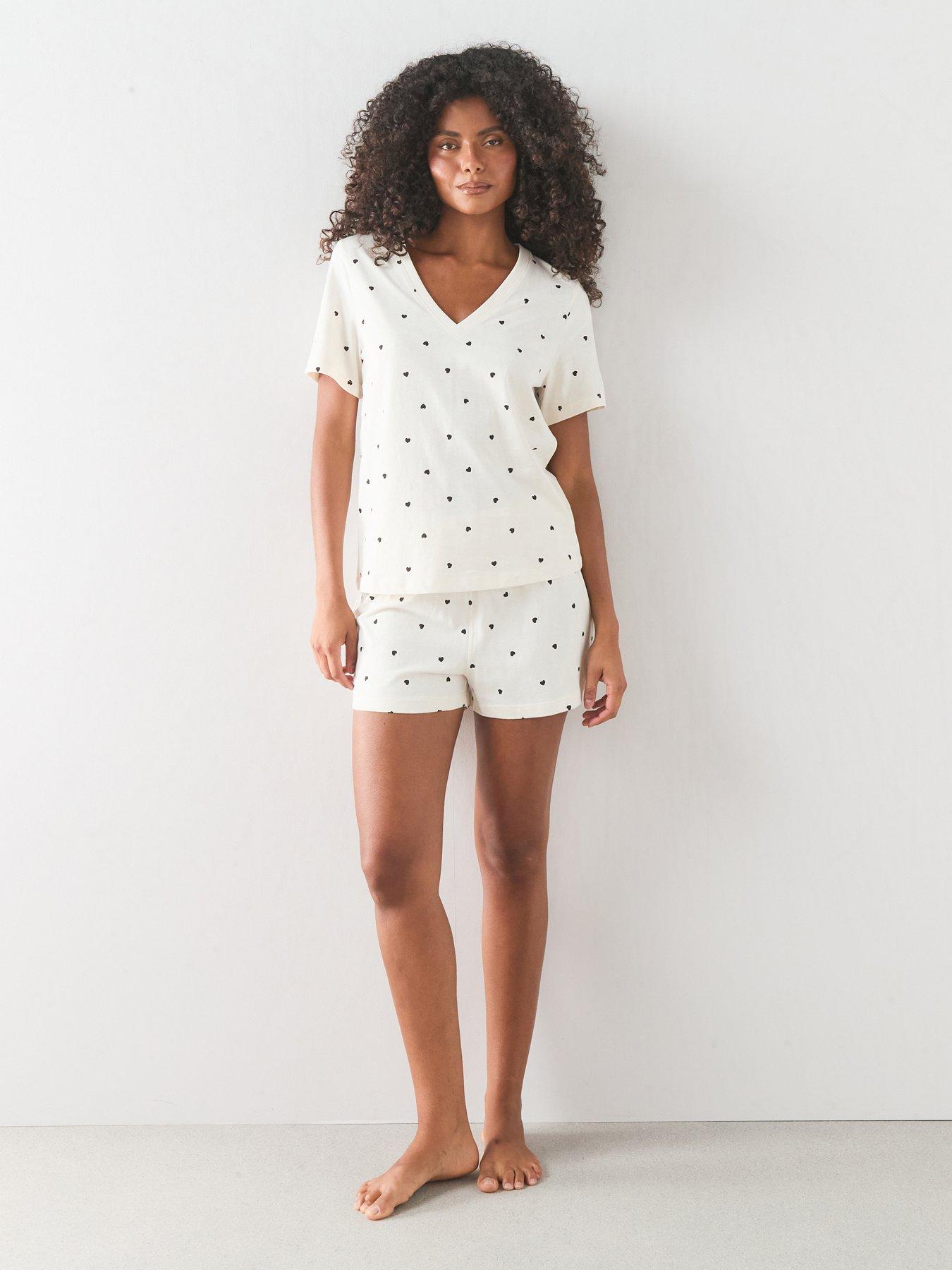 The Very Collection V Neck Heart Print Tshirt And Short Pyjama Set - White