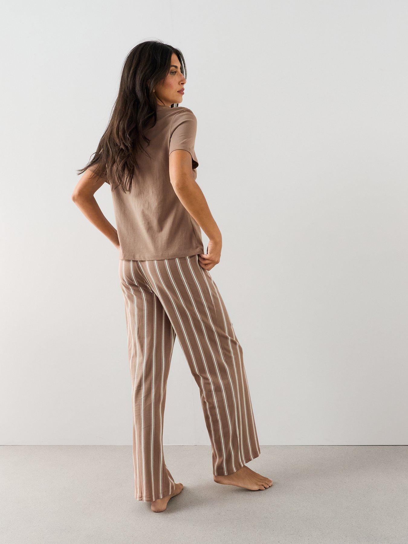 Image 2 of 7 of The Very Collection Cappuccino Print Short Sleeve Tshirt And Wide Leg Pyjama Set - Brown