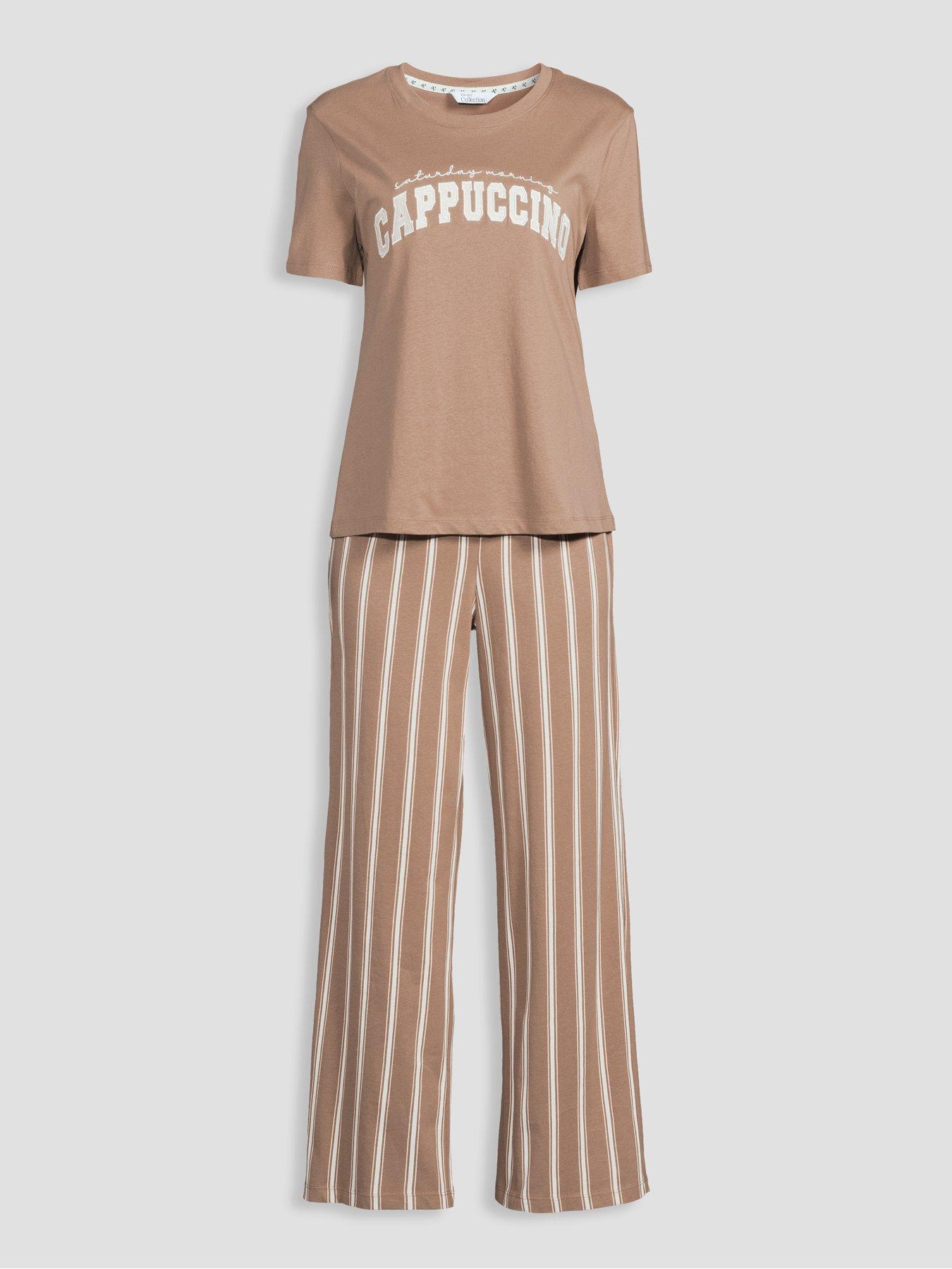 Image 7 of 7 of The Very Collection Cappuccino Print Short Sleeve Tshirt And Wide Leg Pyjama Set - Brown