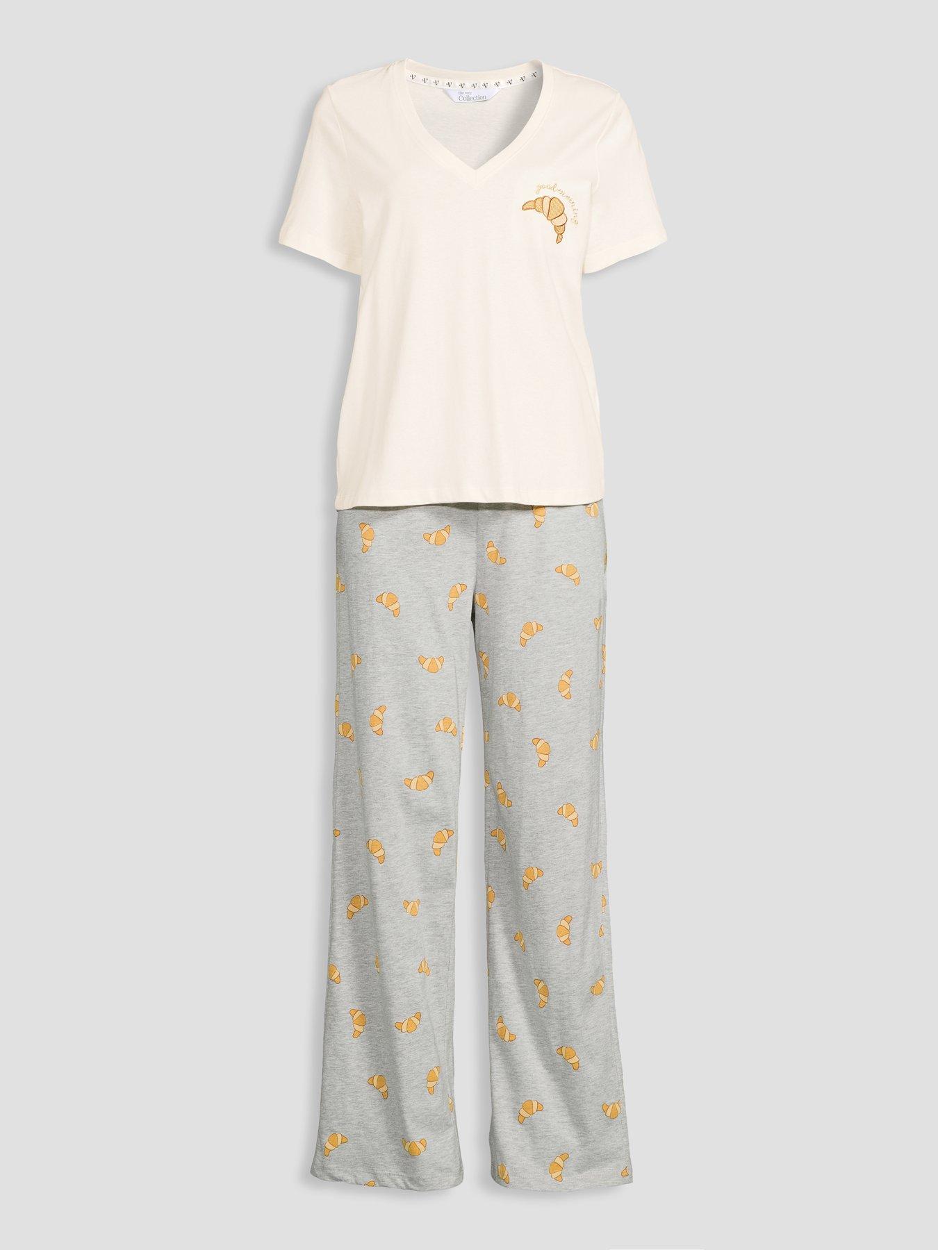 Image 7 of 7 of The Very Collection Croissant Print V Neck Tshirt And Wide Leg Pyjama Set