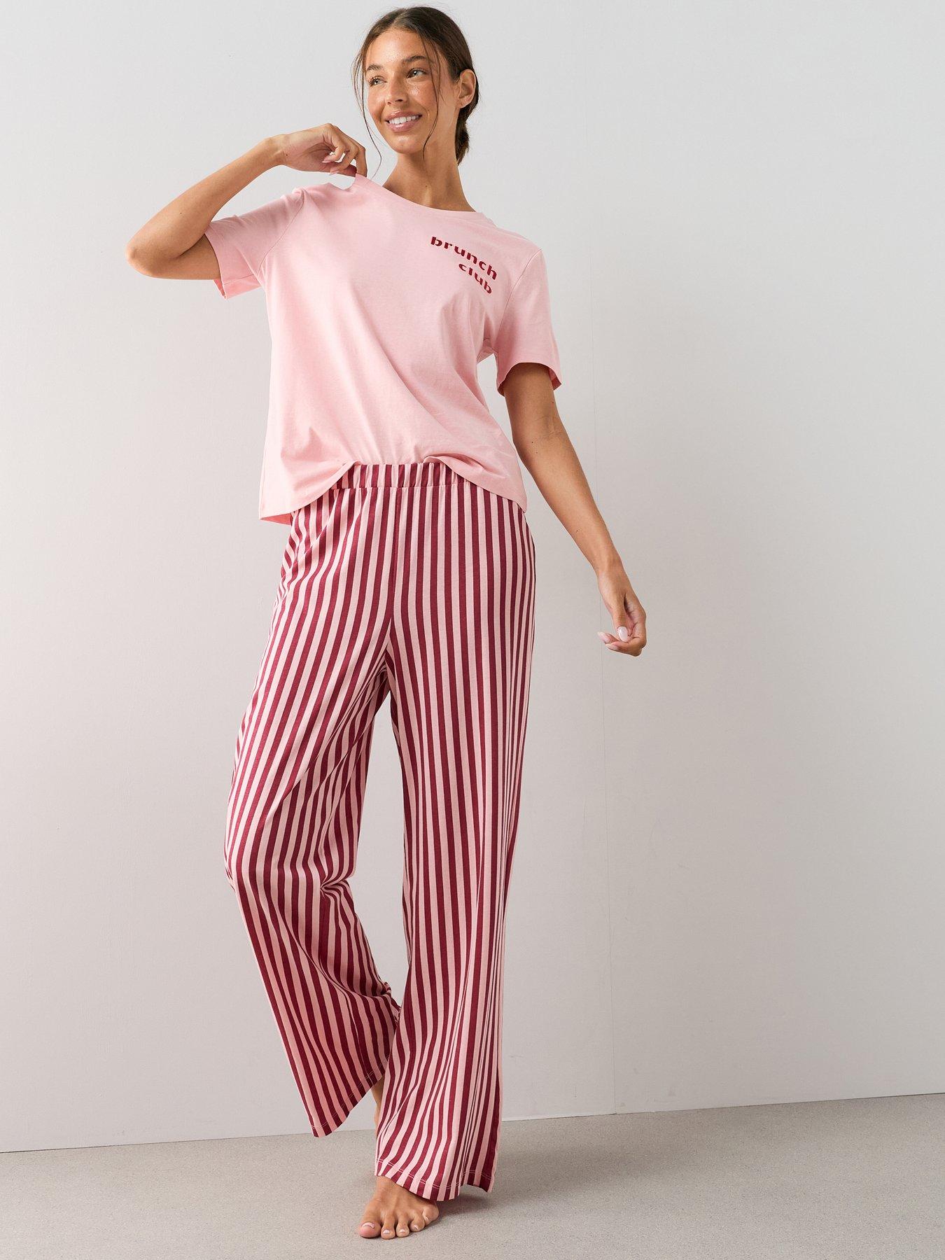 The Very Collection Brunch Club Short Sleeve T-Shirt And Wide Leg Pyjama Set - Pink