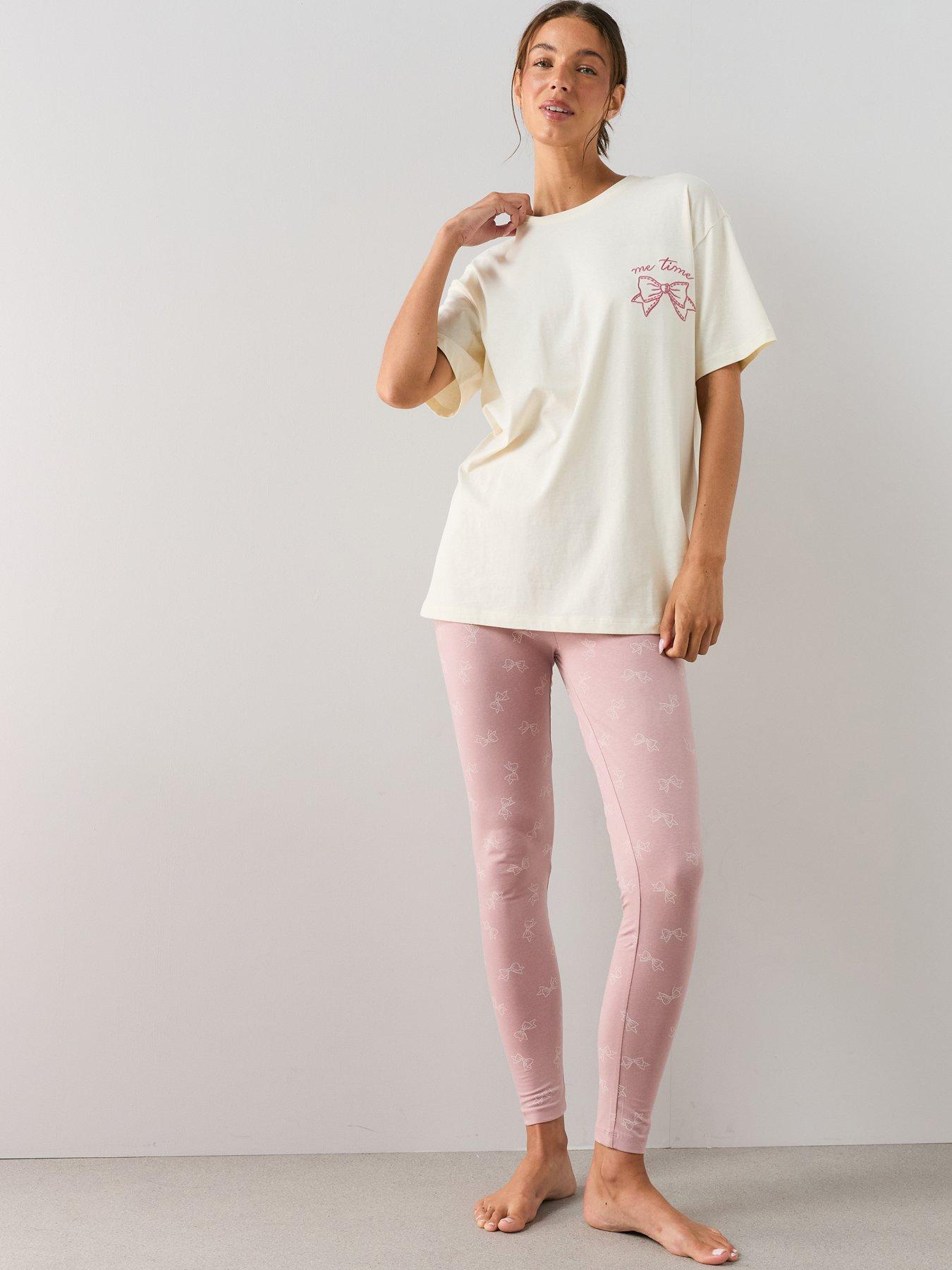 The Very Collection Bow Print Longline T-shirt And Legging Pyjama Set - White
