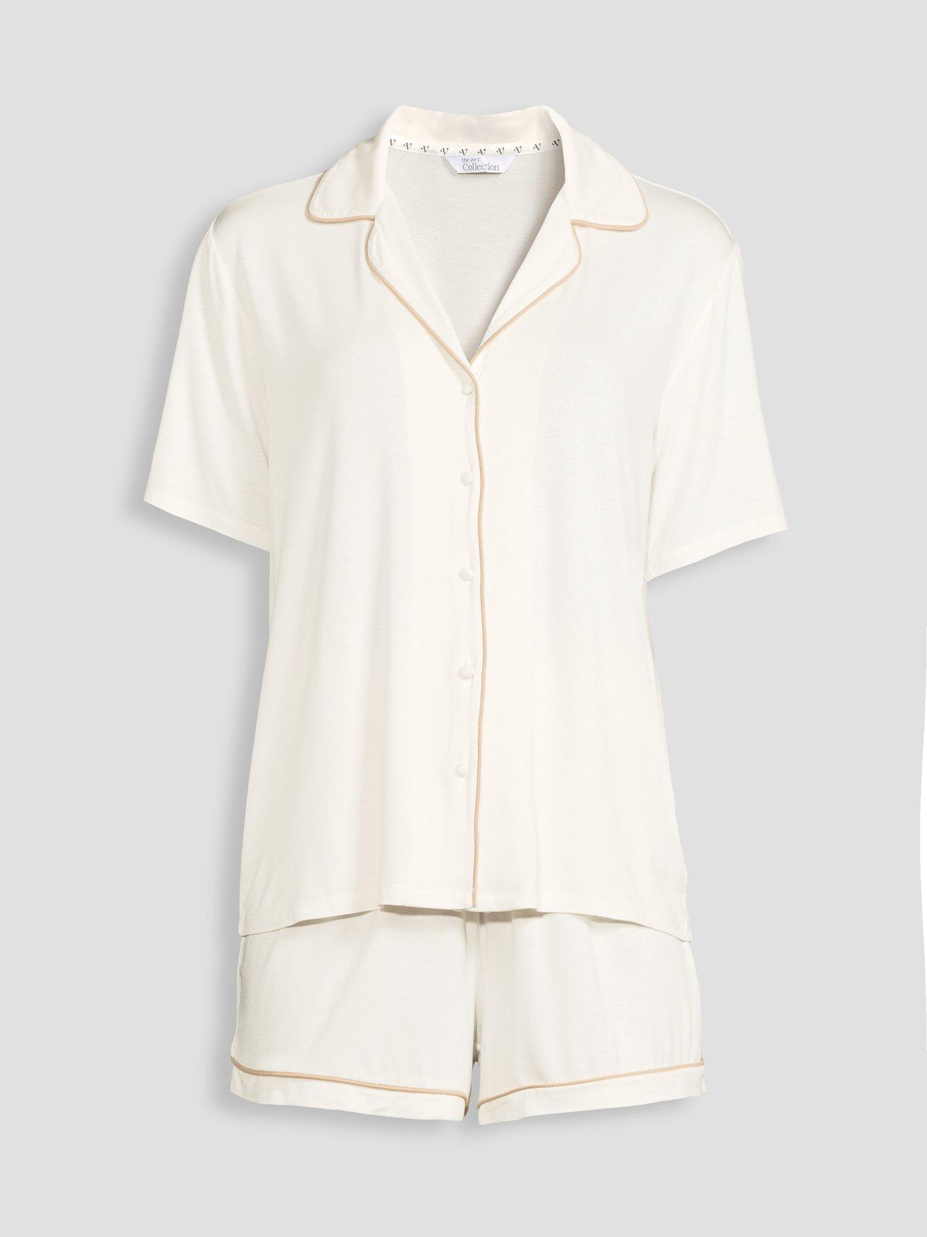 Image 7 of 7 of The Very Collection Bridal Jersey Revere Short Pyjama Set - Cream