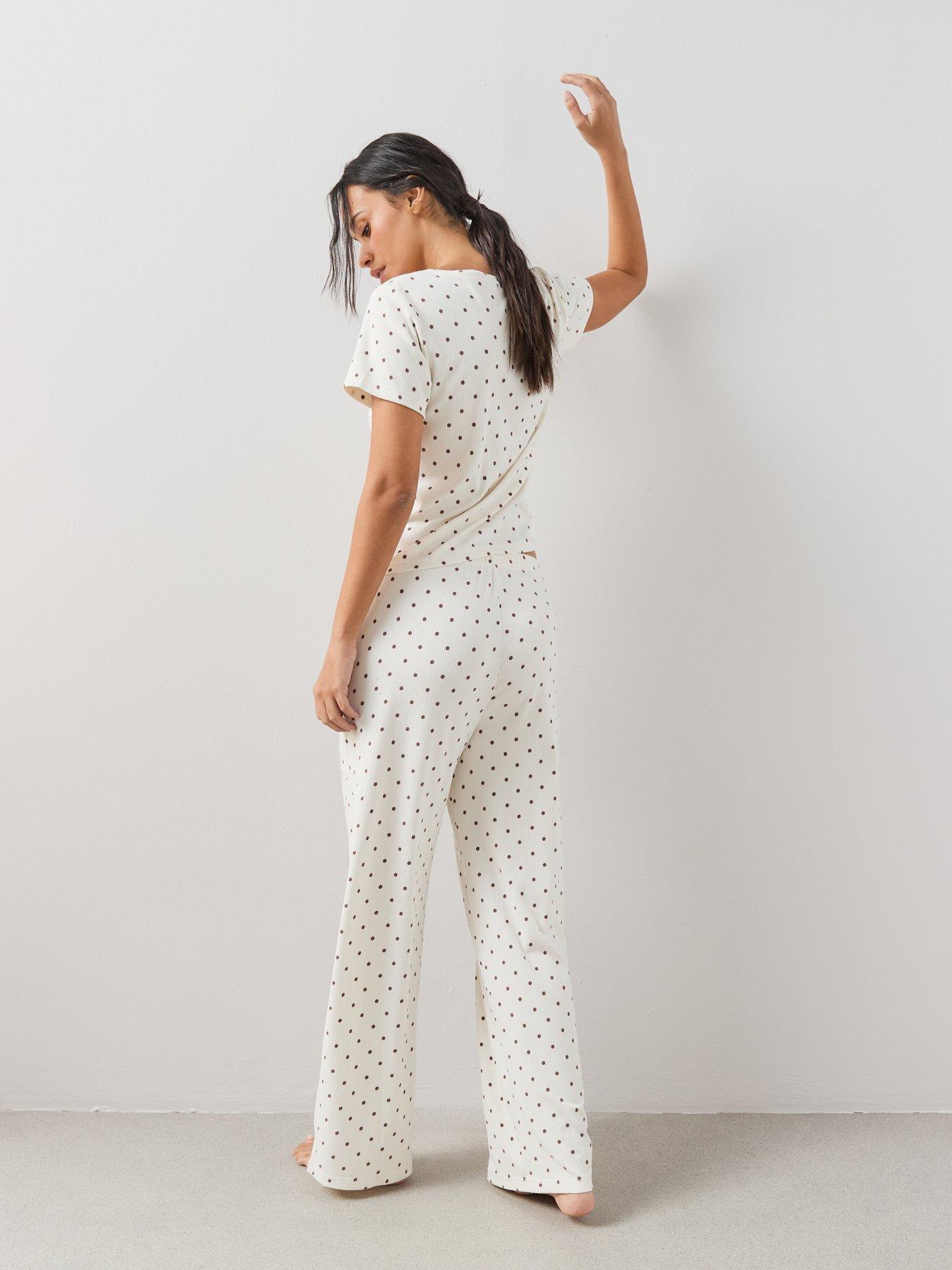 Image 2 of 7 of The Very Collection Soft Touch Polka Dot Top And Wide Leg Pyjama Set - Cream
