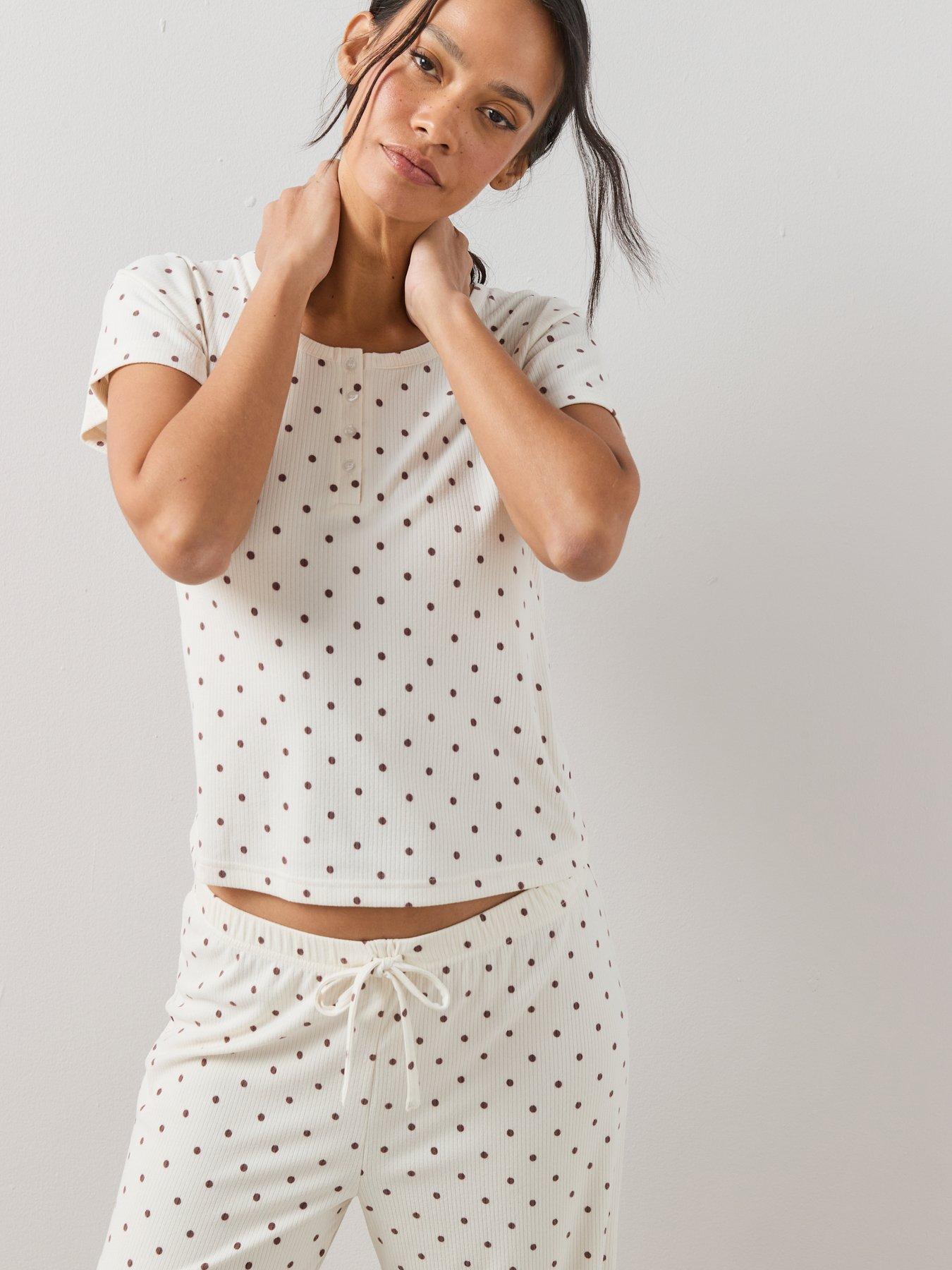 Image 4 of 7 of The Very Collection Soft Touch Polka Dot Top And Wide Leg Pyjama Set - Cream