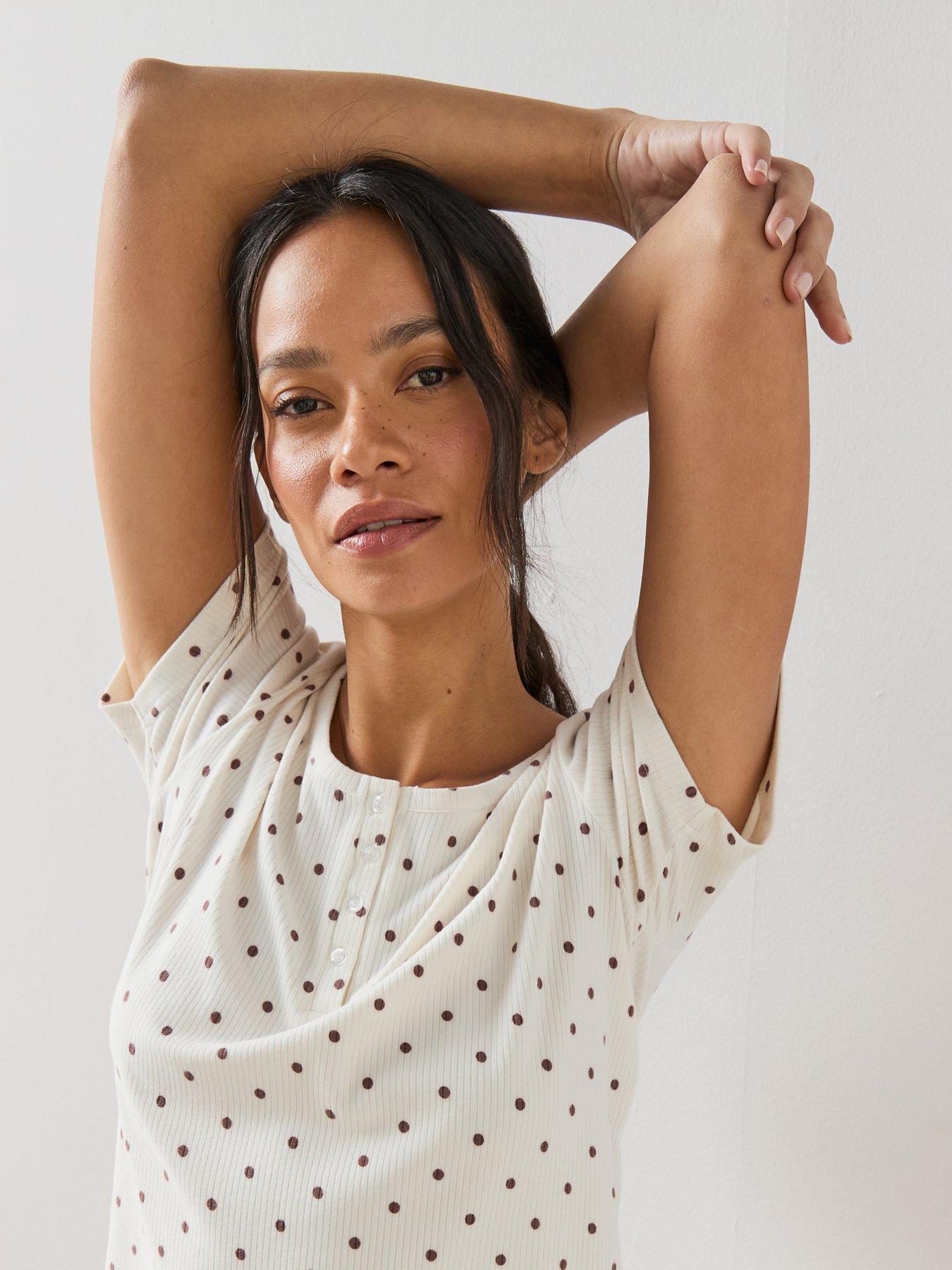 Image 5 of 7 of The Very Collection Soft Touch Polka Dot Top And Wide Leg Pyjama Set - Cream