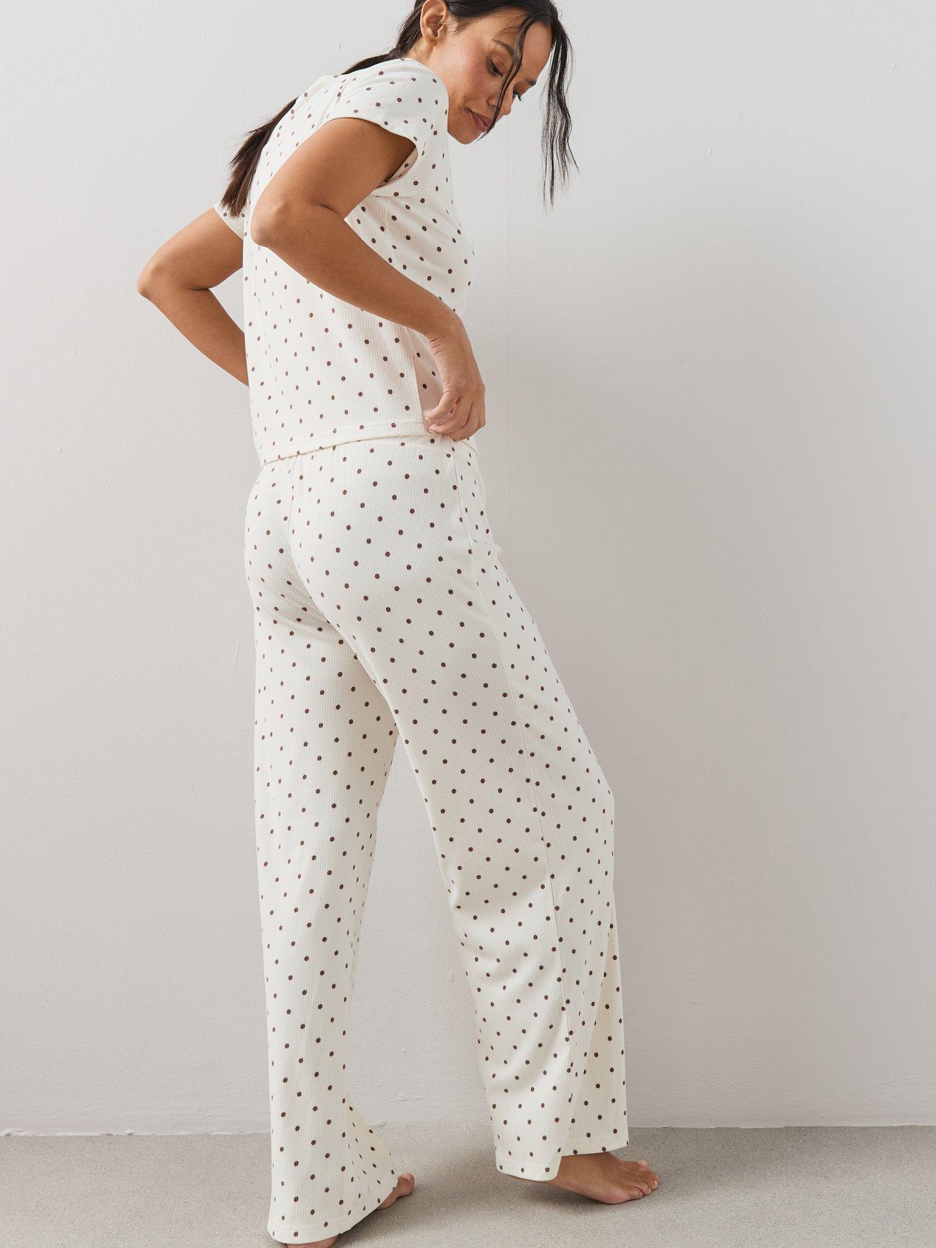 Image 6 of 7 of The Very Collection Soft Touch Polka Dot Top And Wide Leg Pyjama Set - Cream