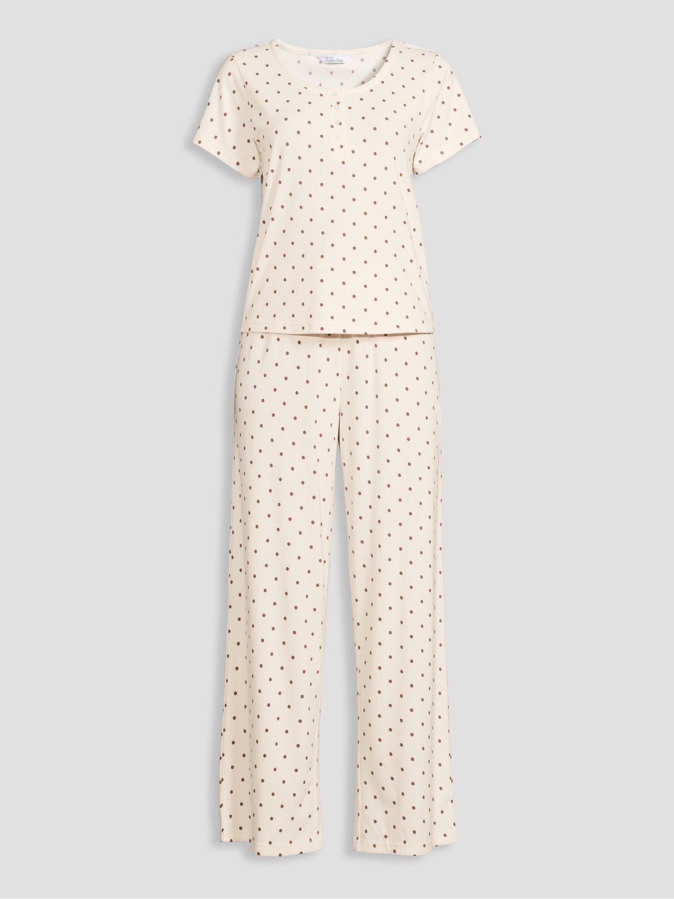 Image 7 of 7 of The Very Collection Soft Touch Polka Dot Top And Wide Leg Pyjama Set - Cream